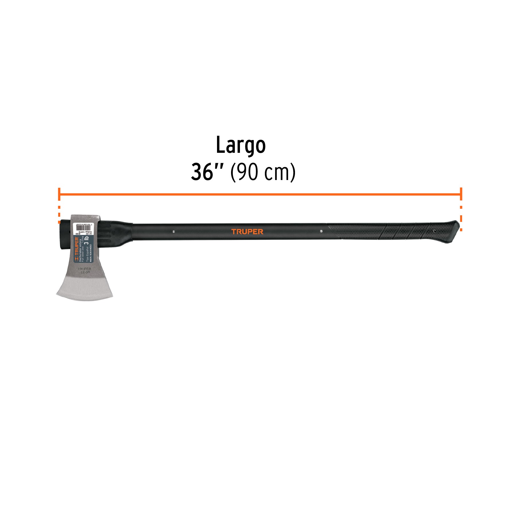 Hacha labor entera 3 lb, mango de fibra de vidrio 36",TRUPER