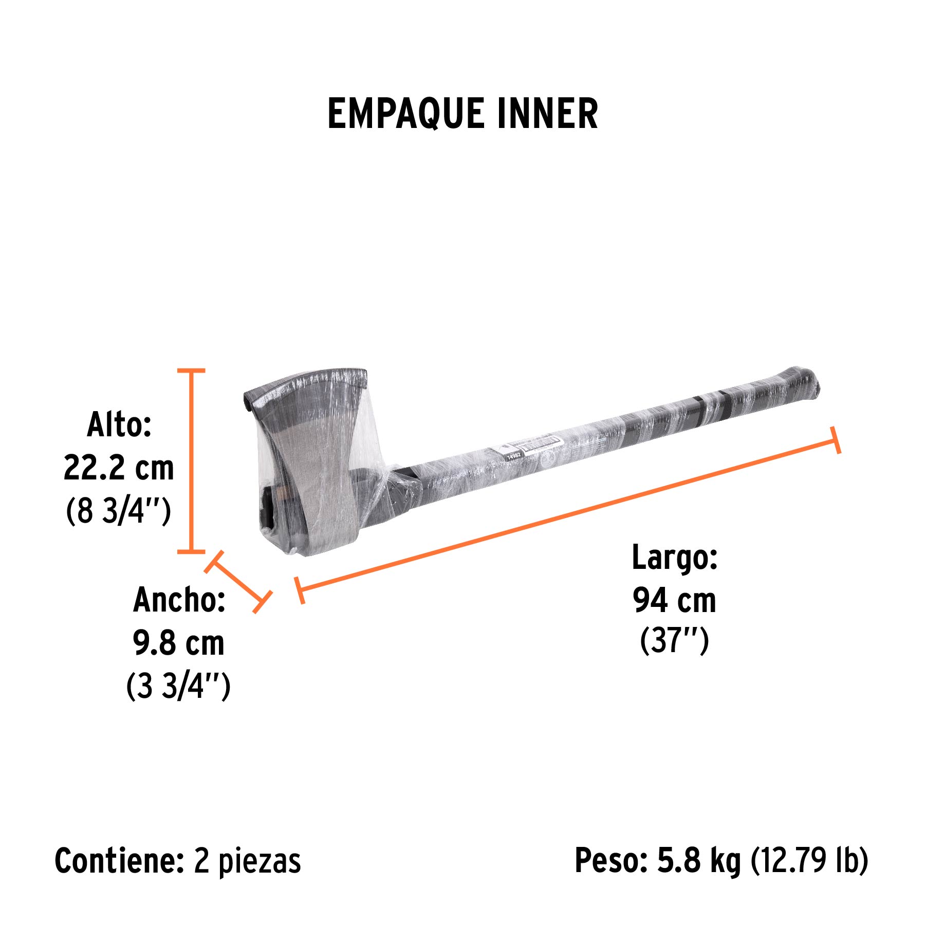 Hacha labor entera 4 lb, mango de fibra de vidrio 36",TRUPER - Empaque