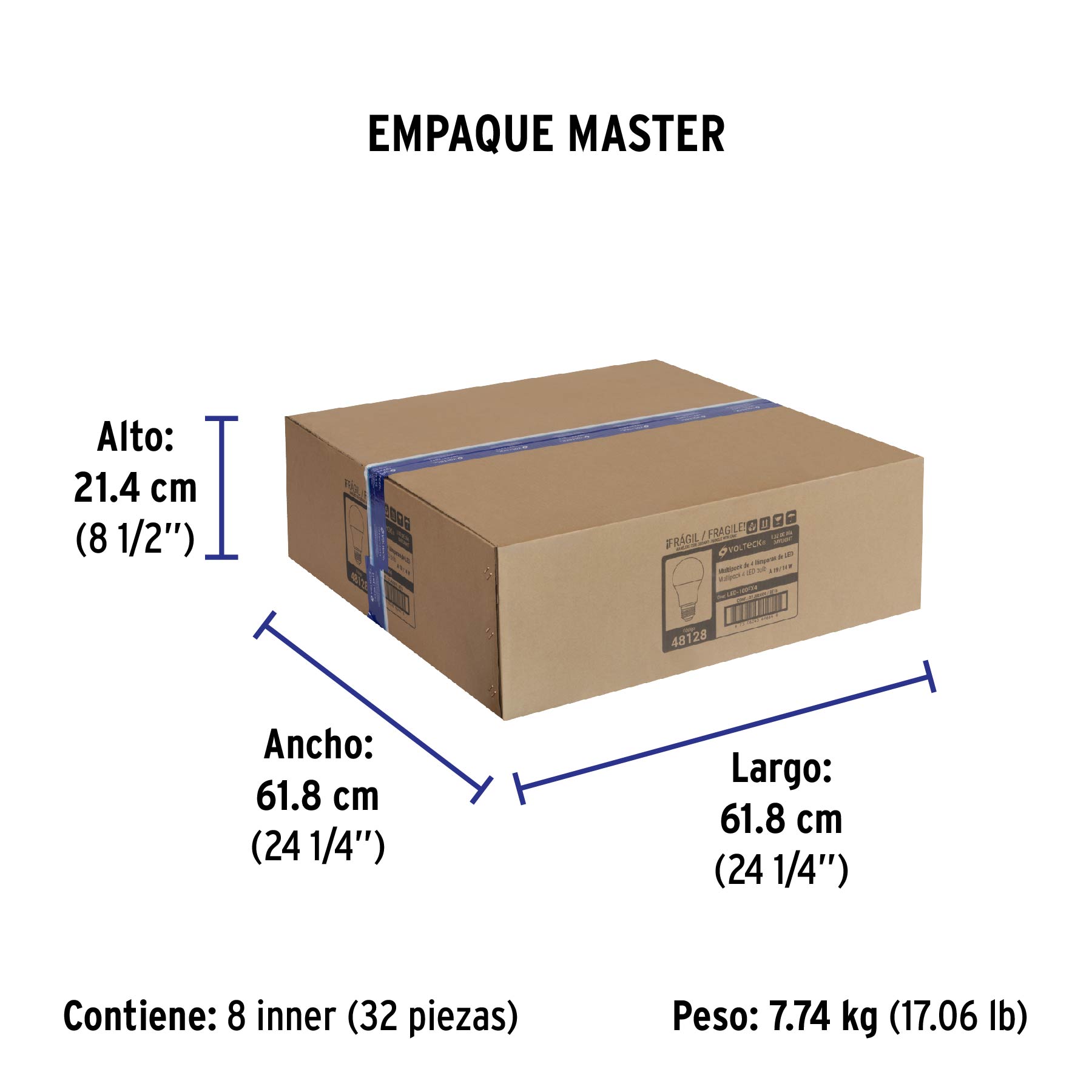Pack 4 focos LED 14W (100W) A19, 6500K blanca fría, 1500 lm - Empaque
