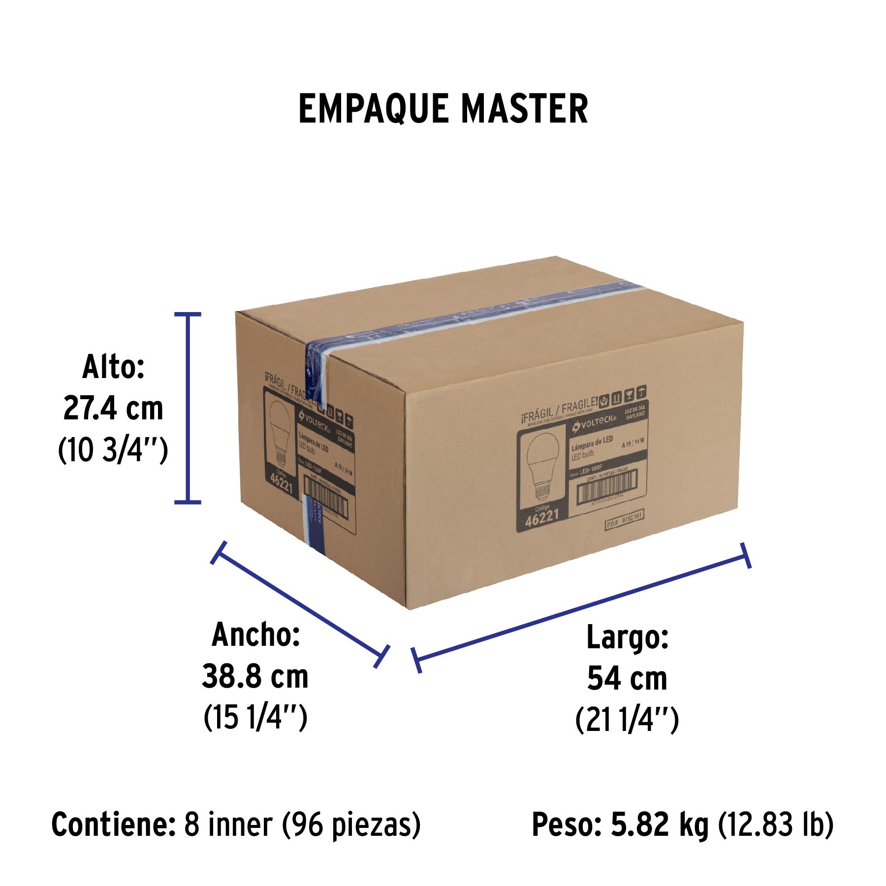 Foco LED 14W (100W) A19, 6500K blanca fría, 1500 lm, caja - Empaque