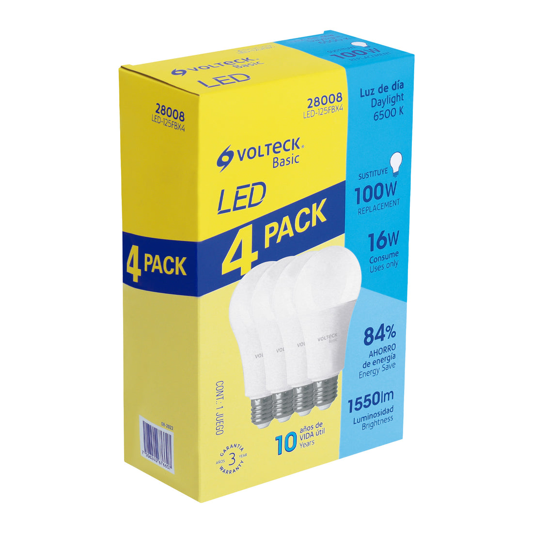 Pack 4 focos LED 16W (100W) A22, 6500K fría, 1550 lm, BASIC