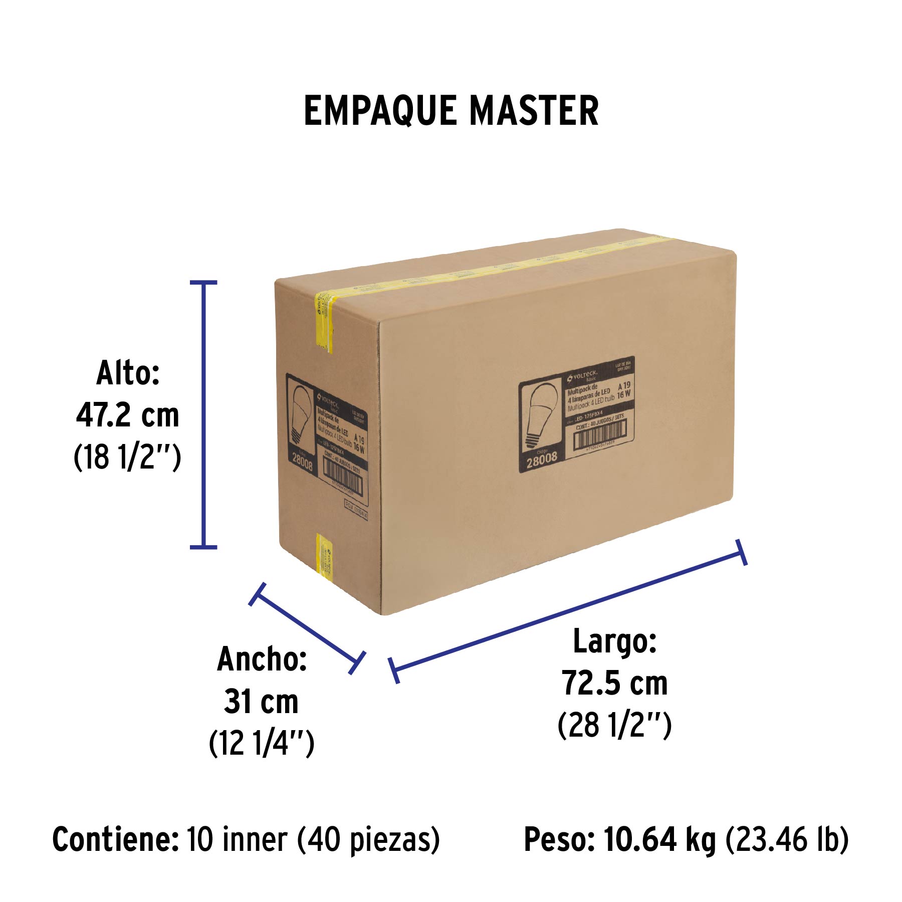 Pack 4 focos LED 16W (100W) A22, 6500K fría, 1550 lm, BASIC - Empaque