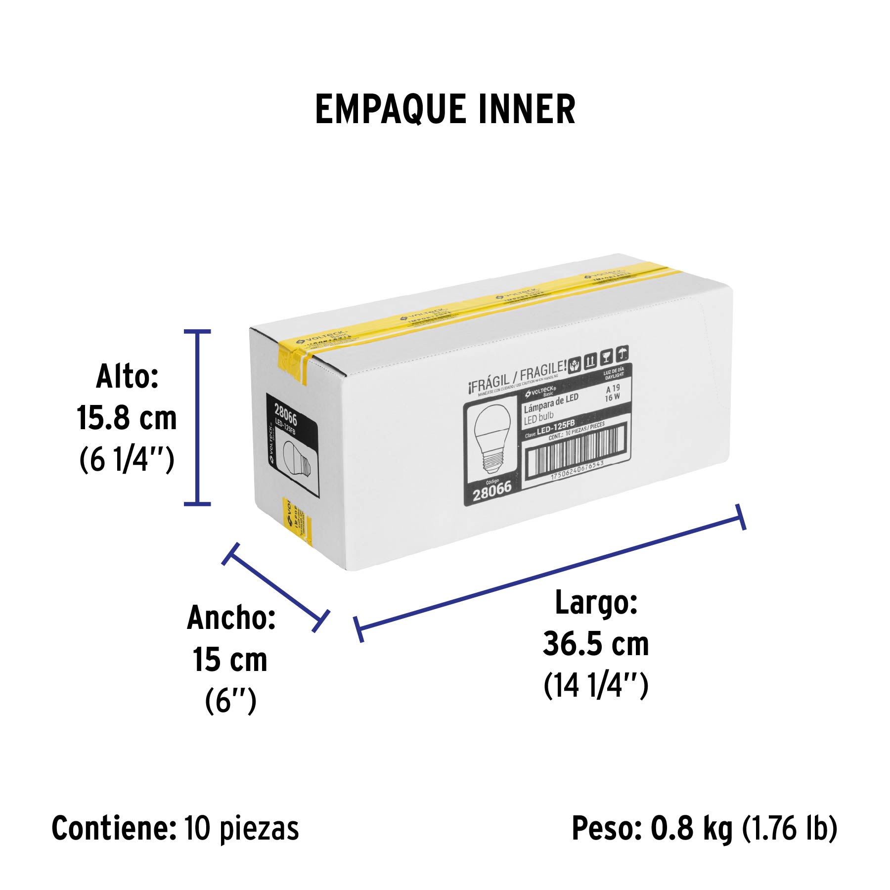 Foco LED 16W (100W) A22, 6500K blanca fría, 1550 lm, BASIC - Empaque