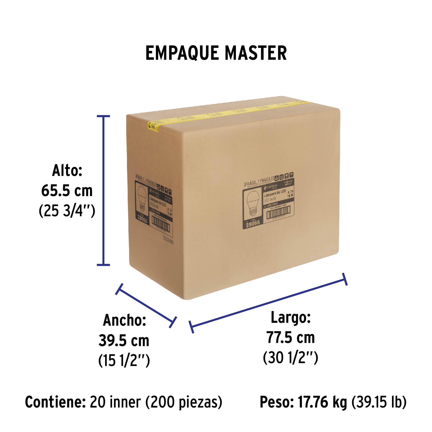 Foco LED 16W (100W) A22, 6500K blanca fría, 1550 lm, BASIC - Empaque