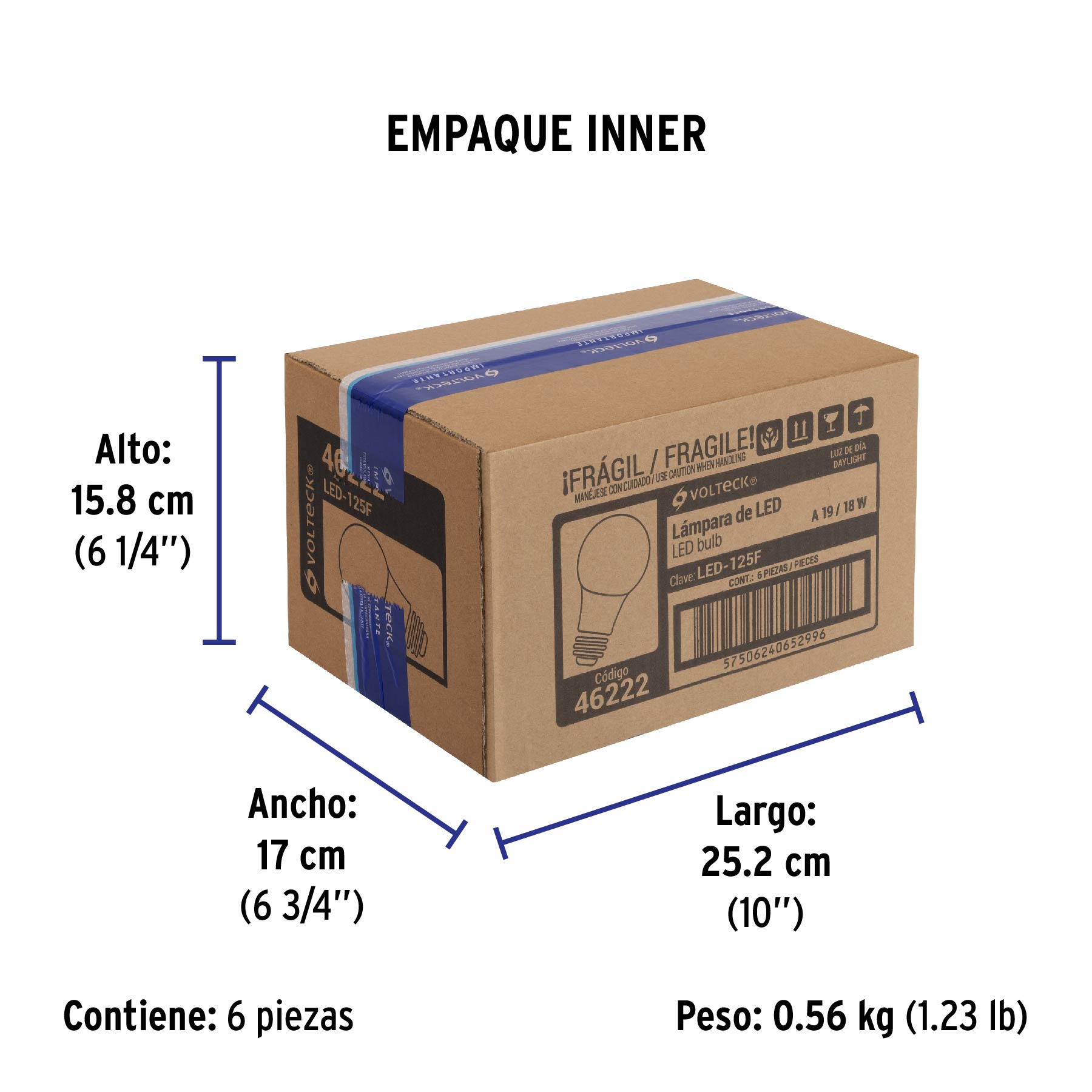 Foco LED 18W (125W) A25, 6500K blanca fría, 1900 lm, caja - Empaque