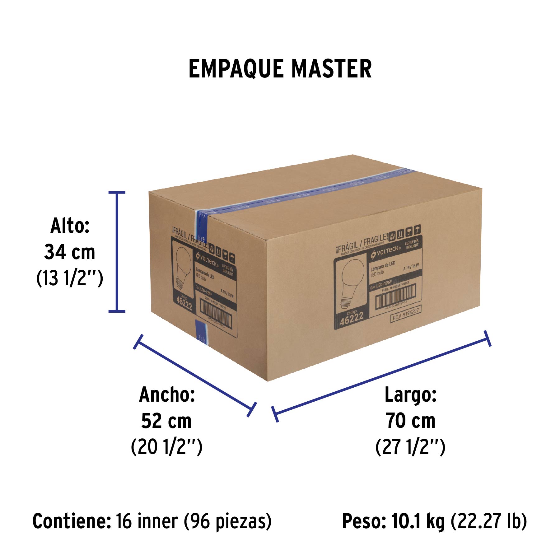 Foco LED 18W (125W) A25, 6500K blanca fría, 1900 lm, caja - Empaque