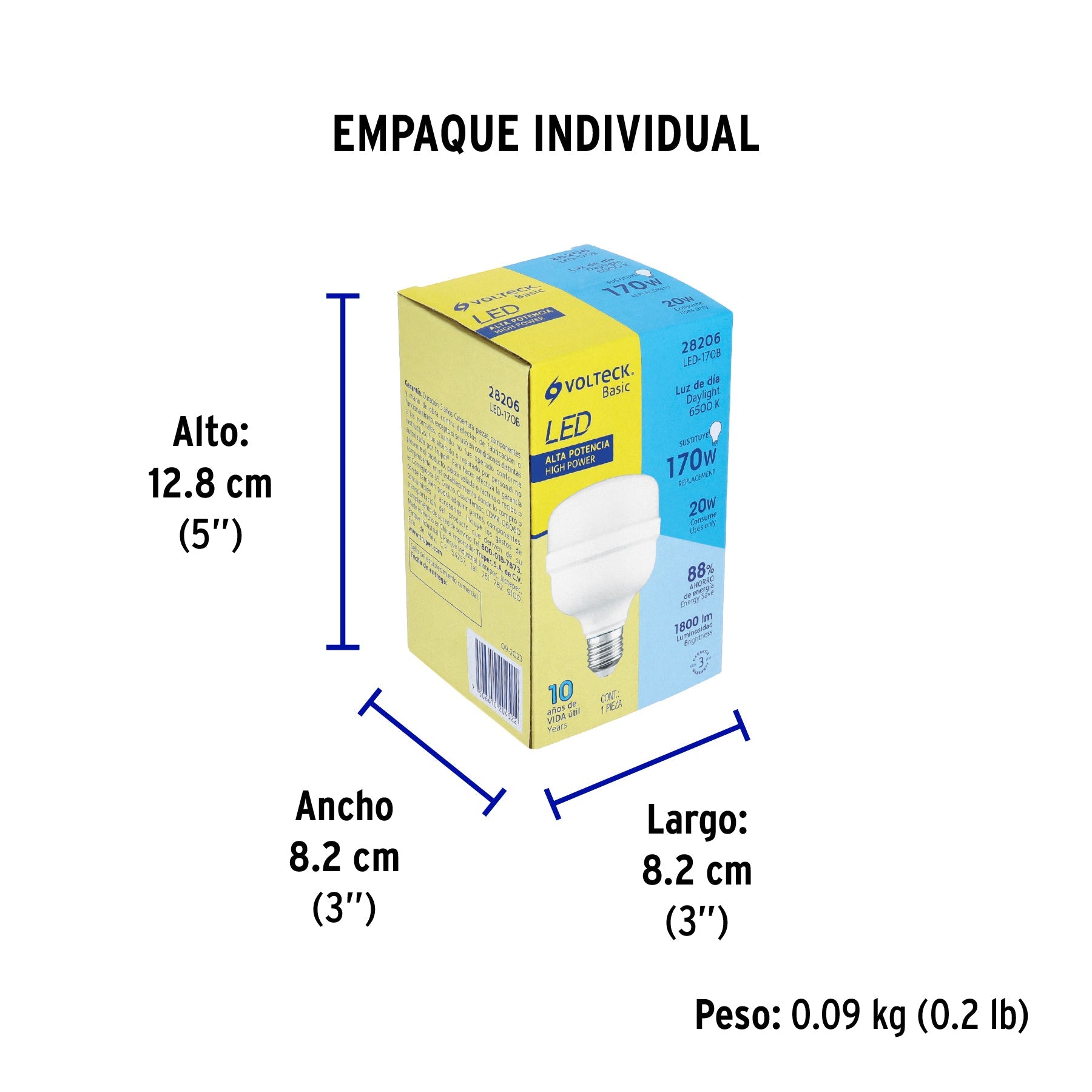 Foco LED alta potencia 20W (170W) 6500K blanca fría, BASIC - Empaque
