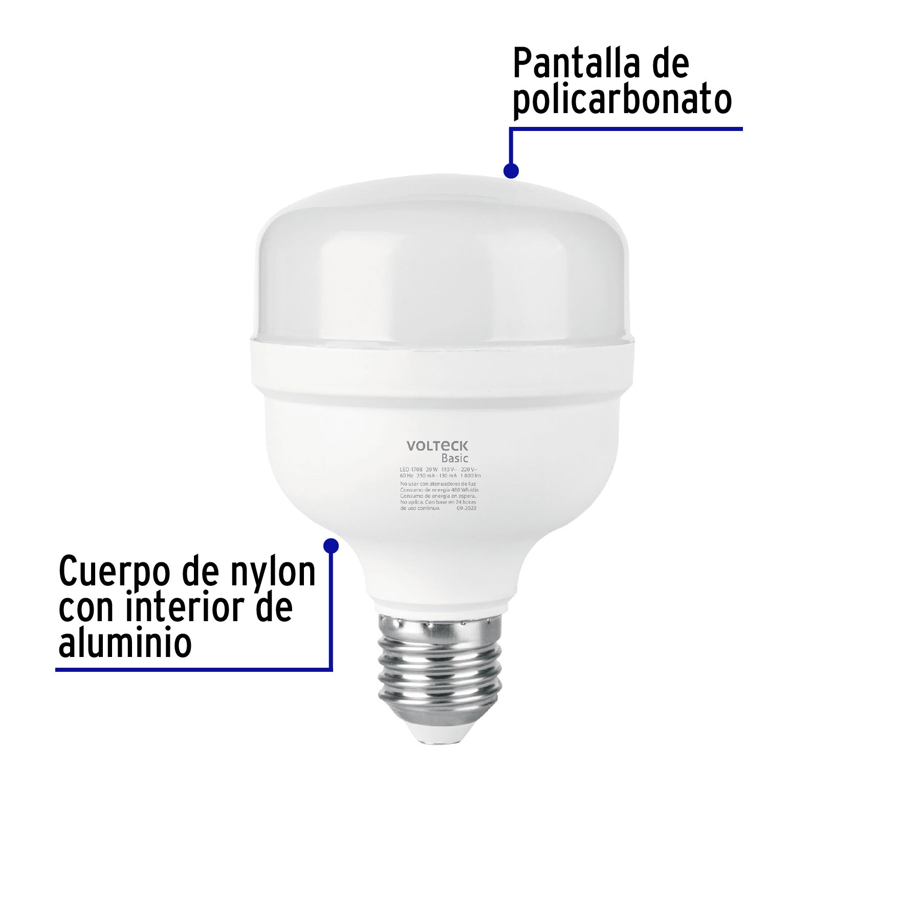 Foco LED alta potencia 20W (170W) 6500K blanca fría, BASIC