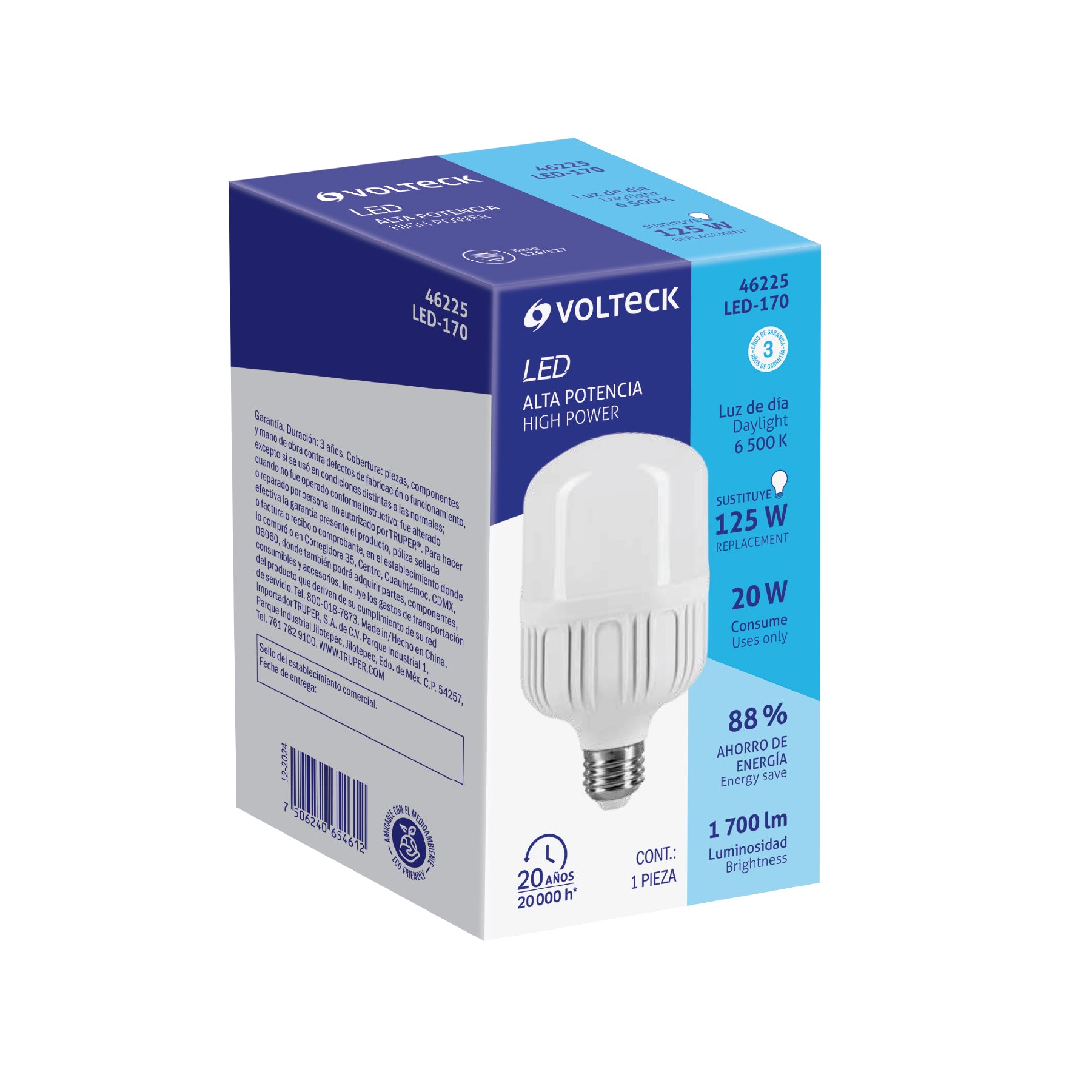 Foco LED alta potencia 20W (170W) 6500K blanca fría, E26