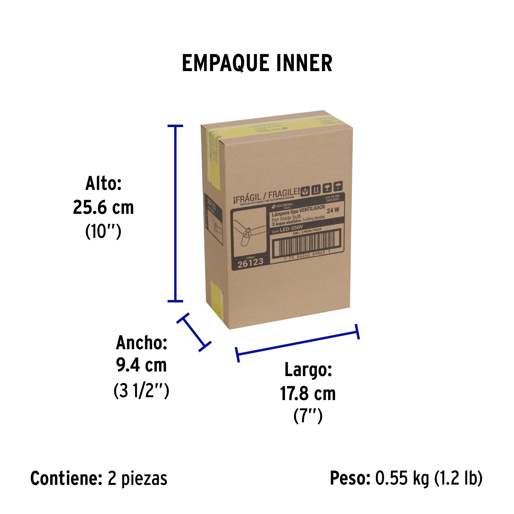 Lámpara LED tipo ventilador 24W, 3 aspas, 6500K, BASIC - Empaque