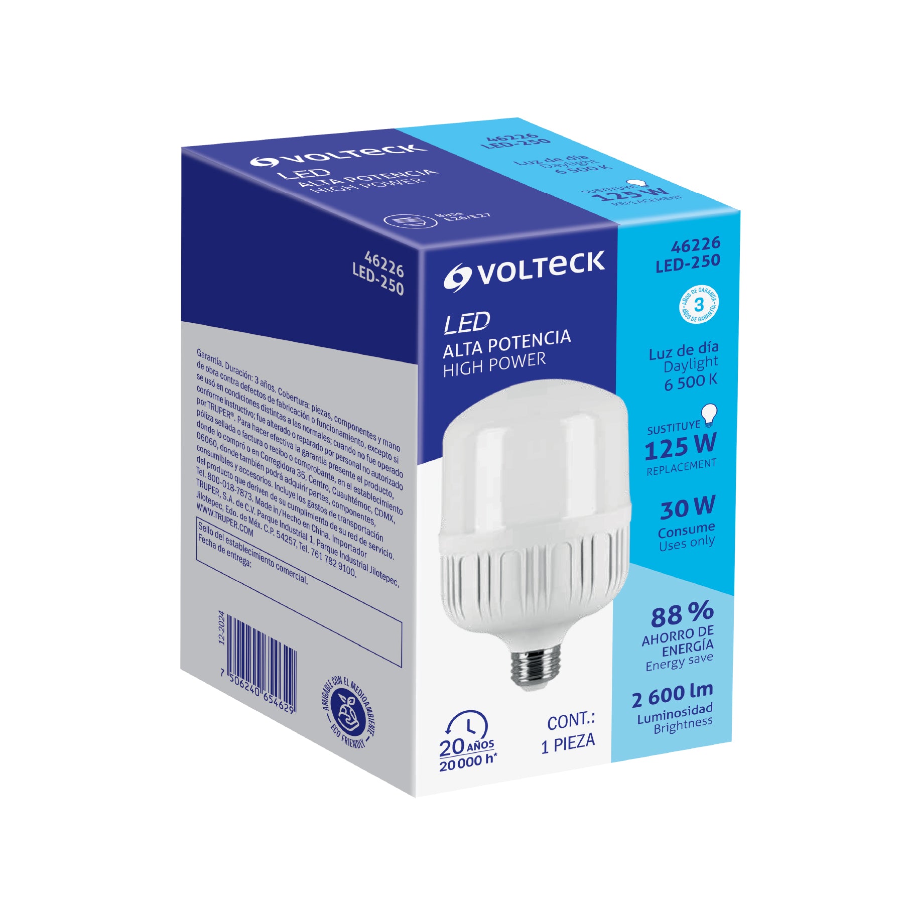 Foco LED alta potencia 30W (250W) 6500K blanca fría, E26