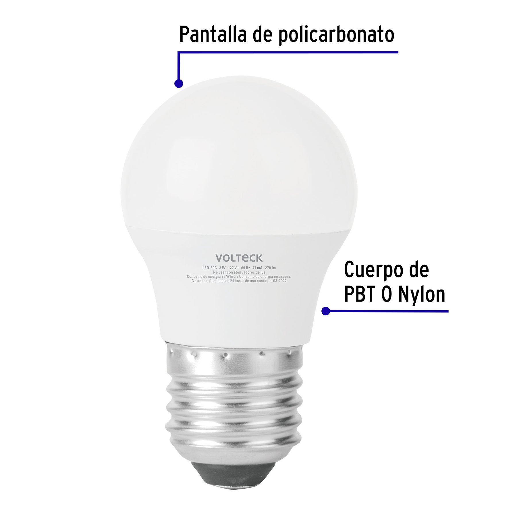 Foco LED 3W (25W) A19, 3000K blanca cálida, 270 lm, blíster
