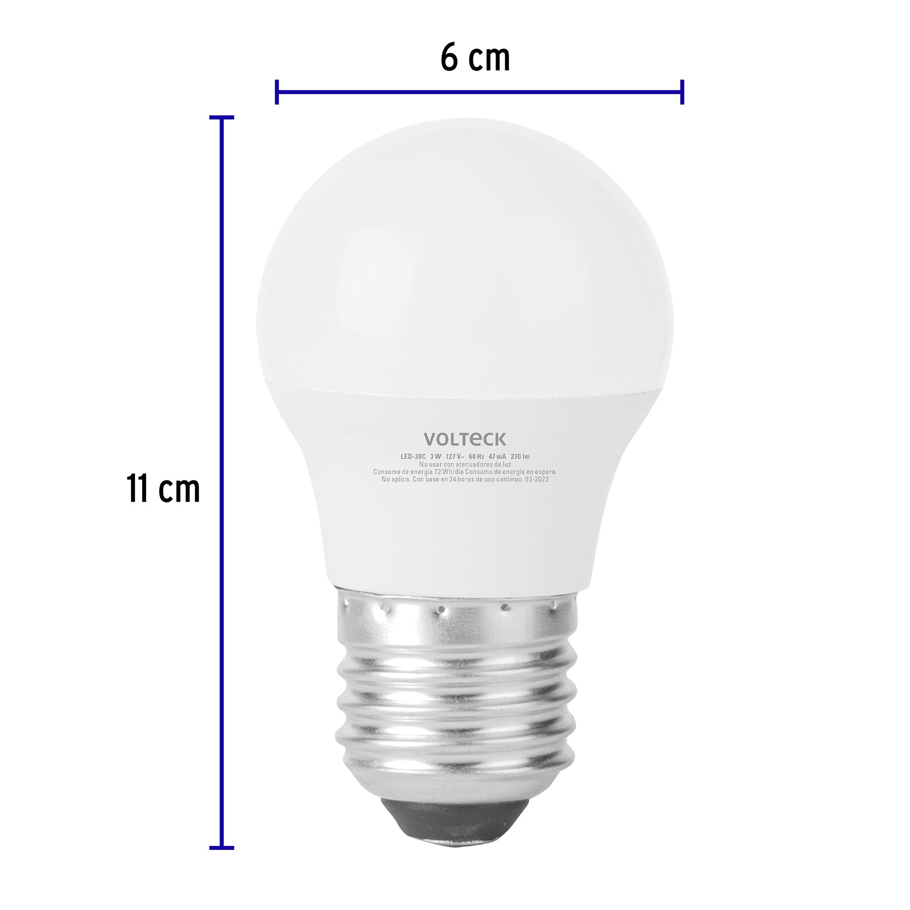 Foco LED 3W (25W) A19, 3000K blanca cálida, 270 lm, blíster