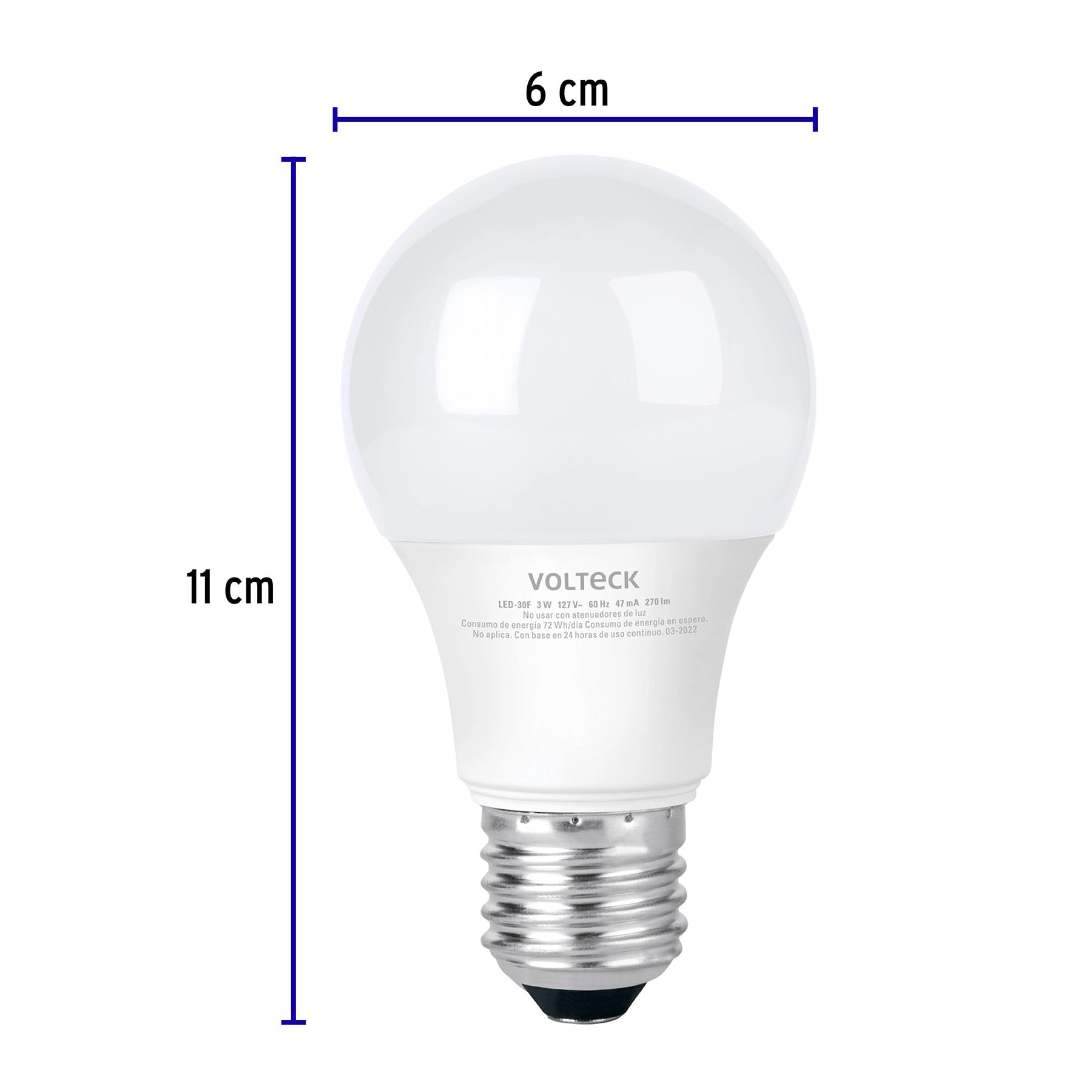 Foco LED 3W (25W) A19, 6500K blanca fría, 270 lm, blíster