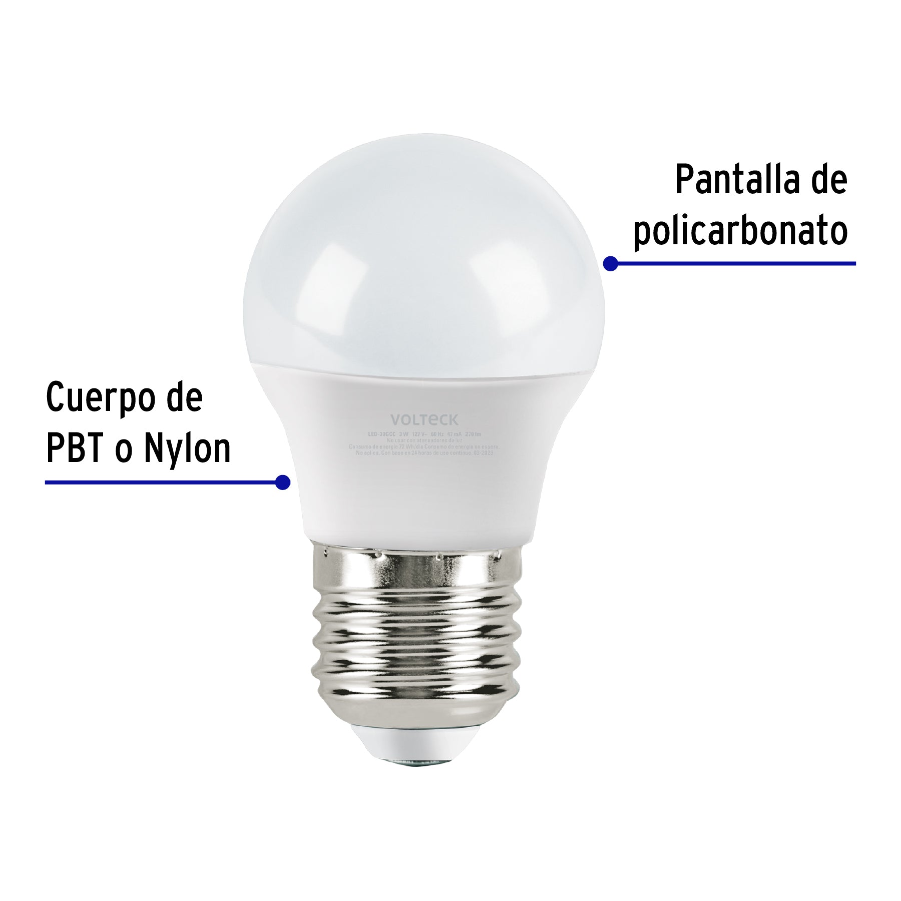 Foco LED 3W (25W) G45, 3000K blanca cálida, 270 lm, caja