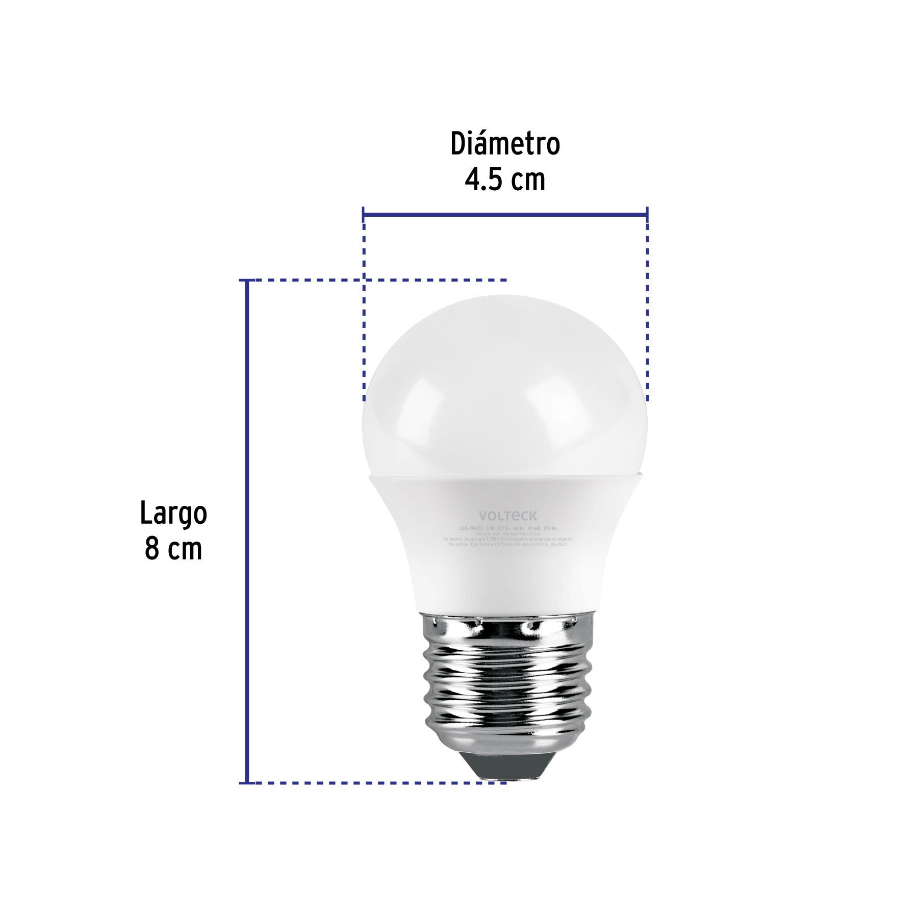 Foco LED 3W (25W) G45, 3000K blanca cálida, 270 lm, caja