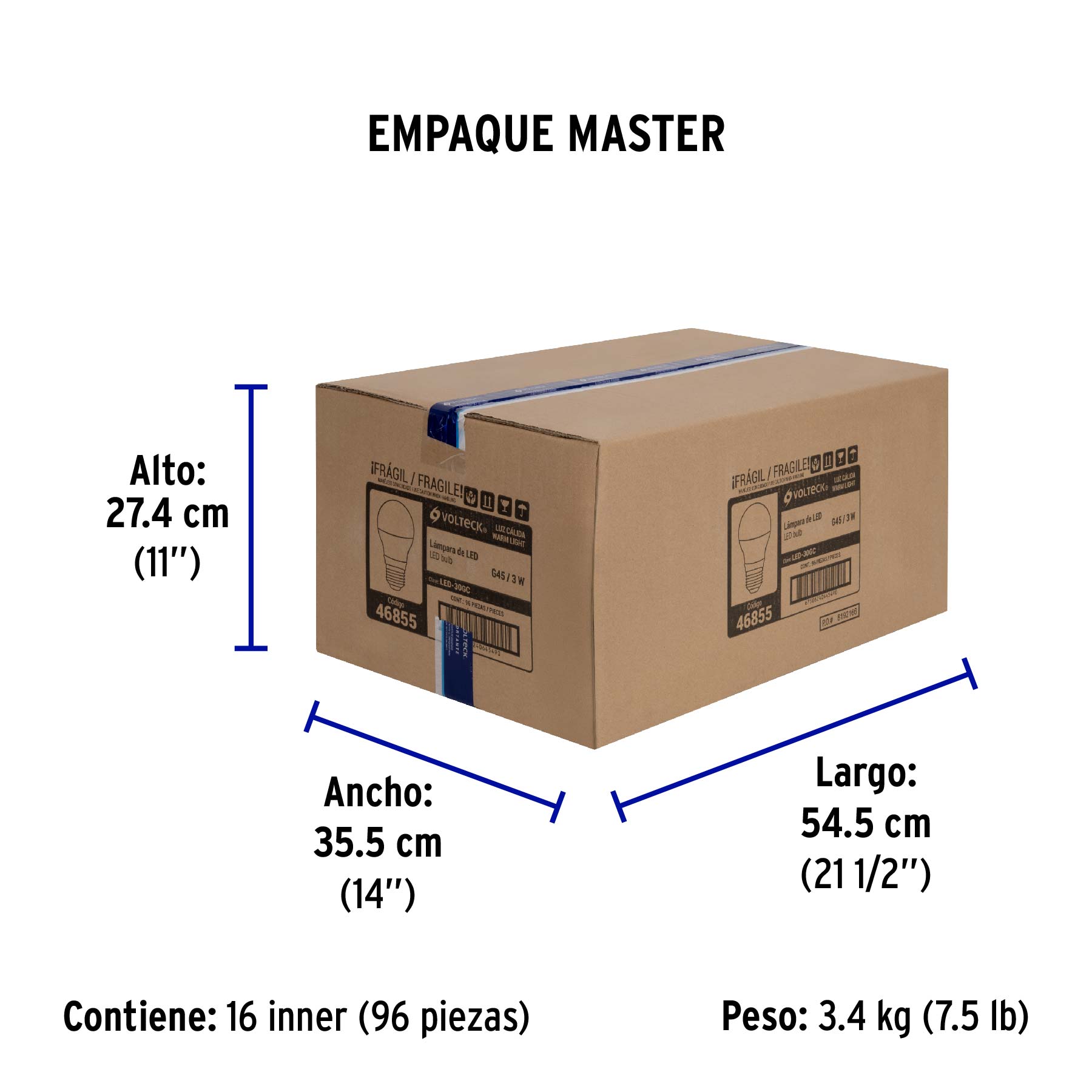 Foco LED 3W (25W) G45, 3000K blanca cálida, 270 lm, blíster - Empaque