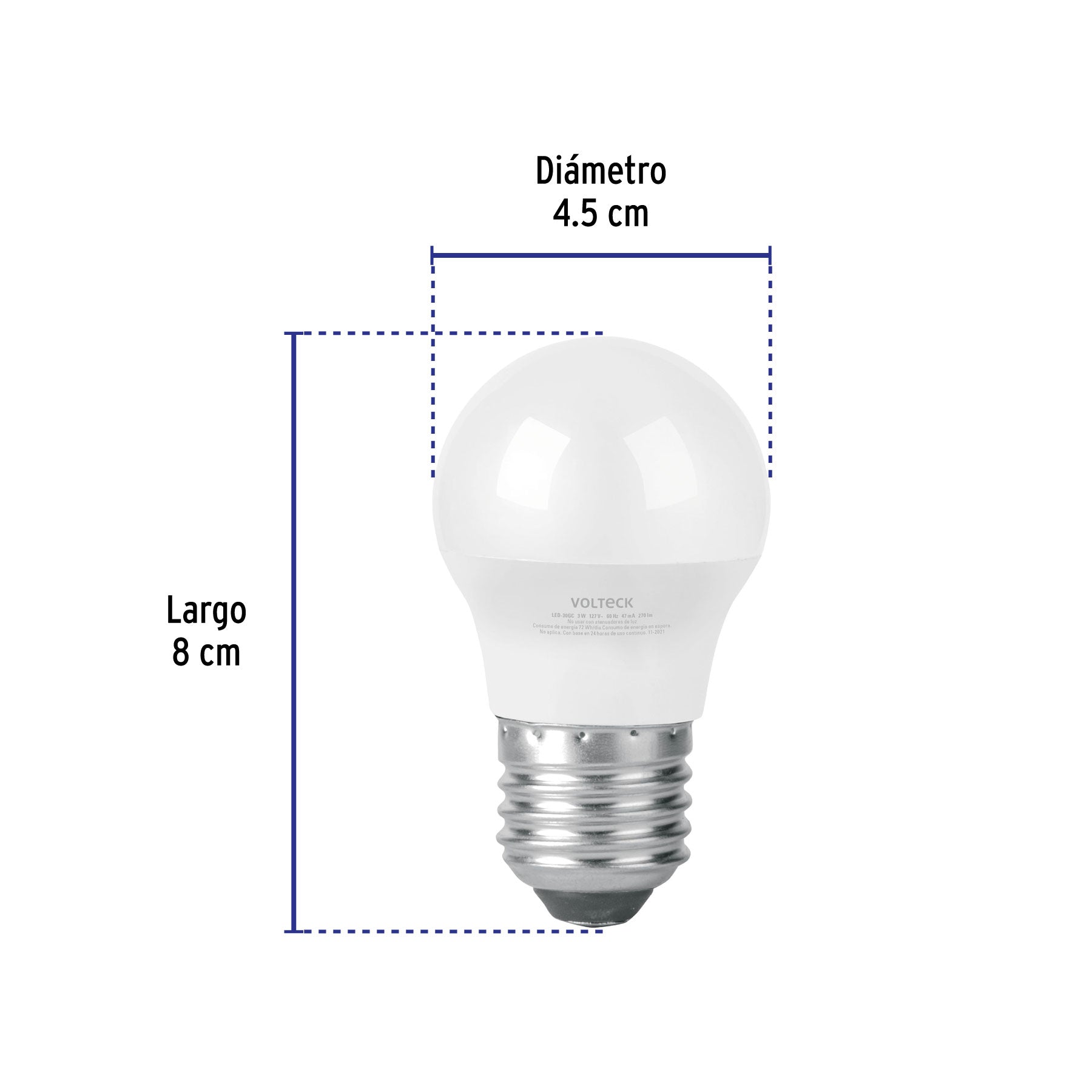 Foco LED 3W (25W) G45, 3000K blanca cálida, 270 lm, blíster