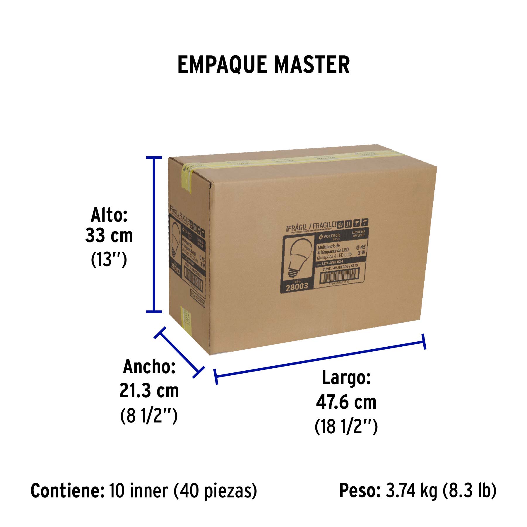 Pack 4 focos LED 3W (25W) G45, 6500K fría, 270 lm, BASIC - Empaque