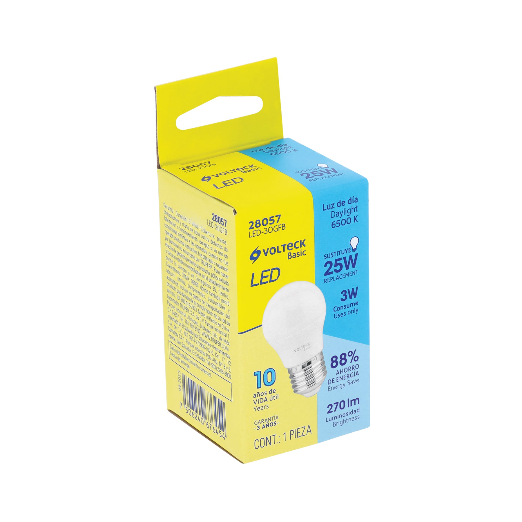 Foco LED 3W (25W) G45, 6500K blanca fría, 270 lm, BASIC