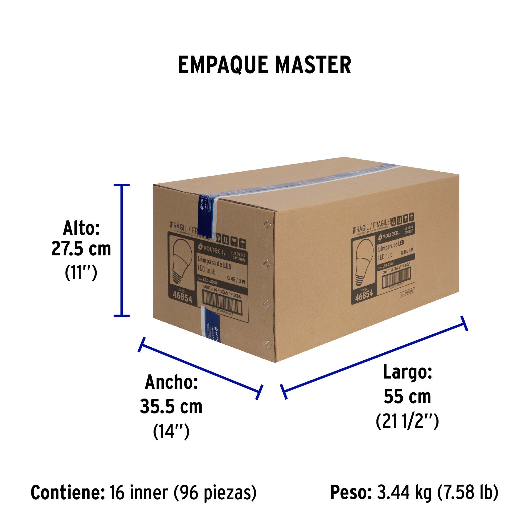 Foco LED 3W (25W) G45, 6500K blanca fría, 270 lm, blíster - Empaque
