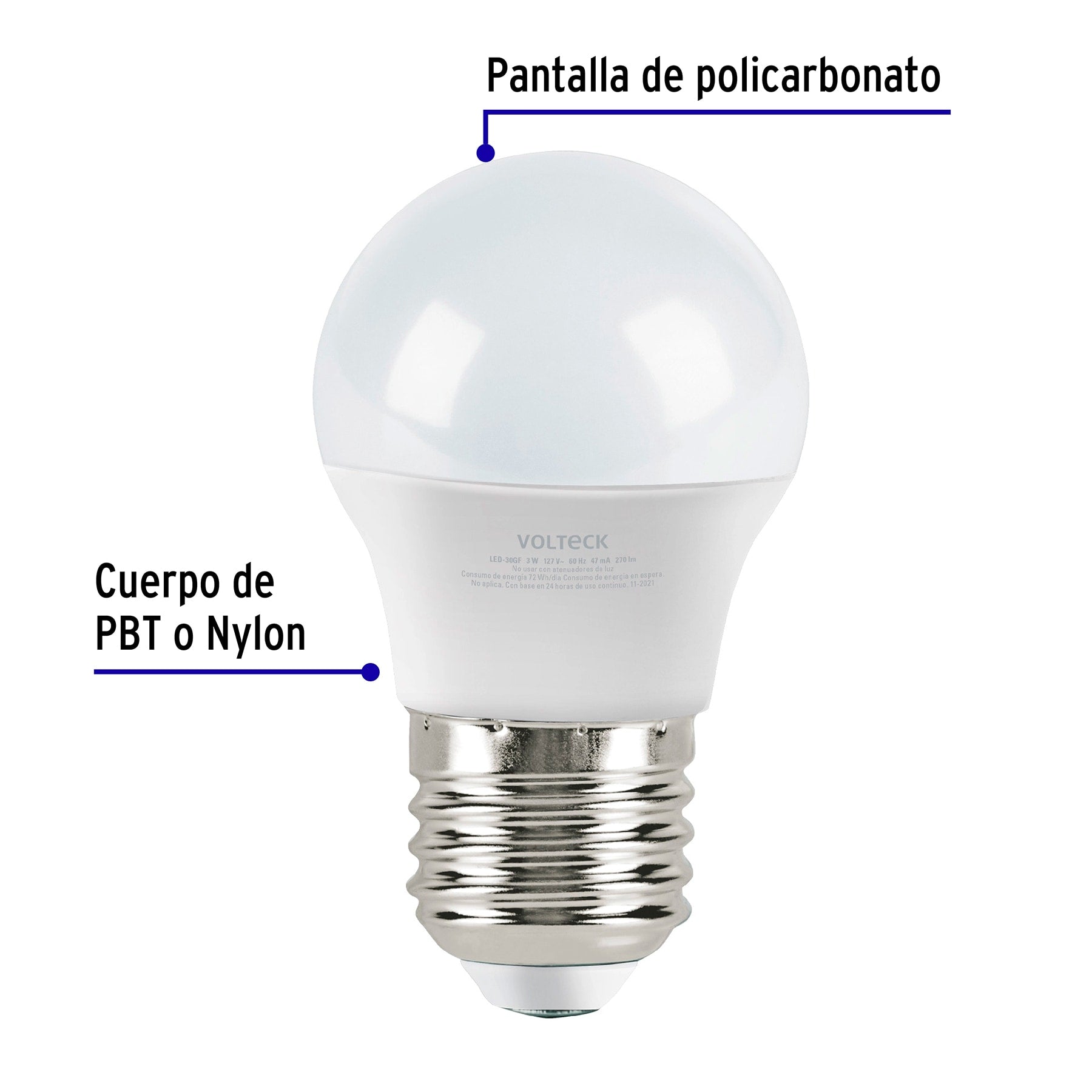 Foco LED 3W (25W) G45, 6500K blanca fría, 270 lm, blíster