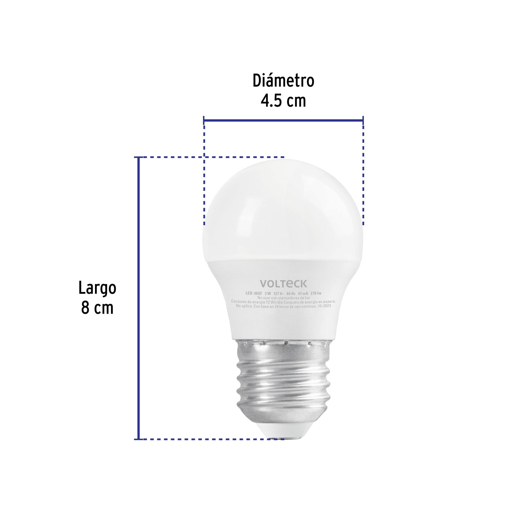 Foco LED 3W (25W) G45, 6500K blanca fría, 270 lm, blíster