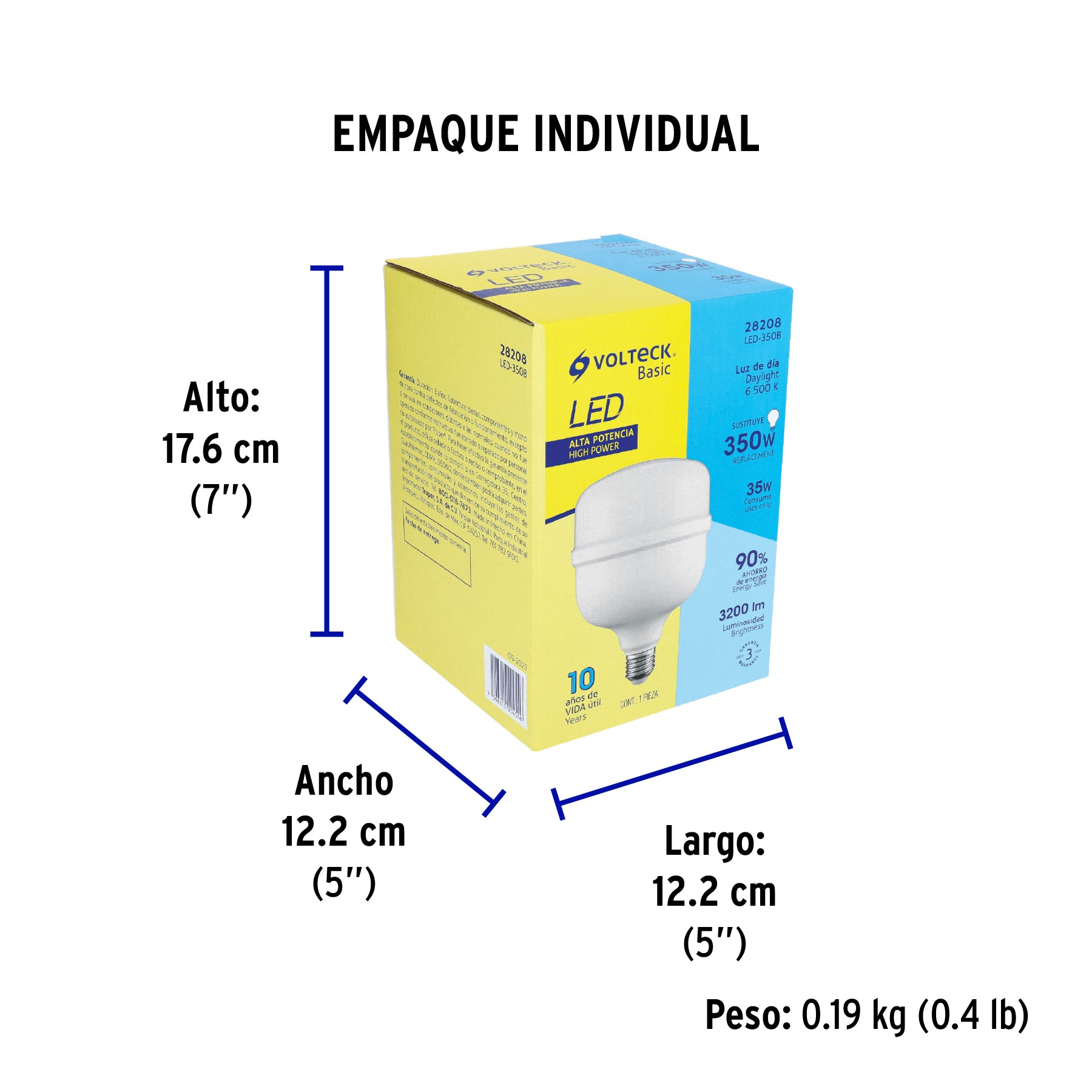 Foco LED alta potencia 35W (350W) 6500K blanca fría, BASIC - Empaque