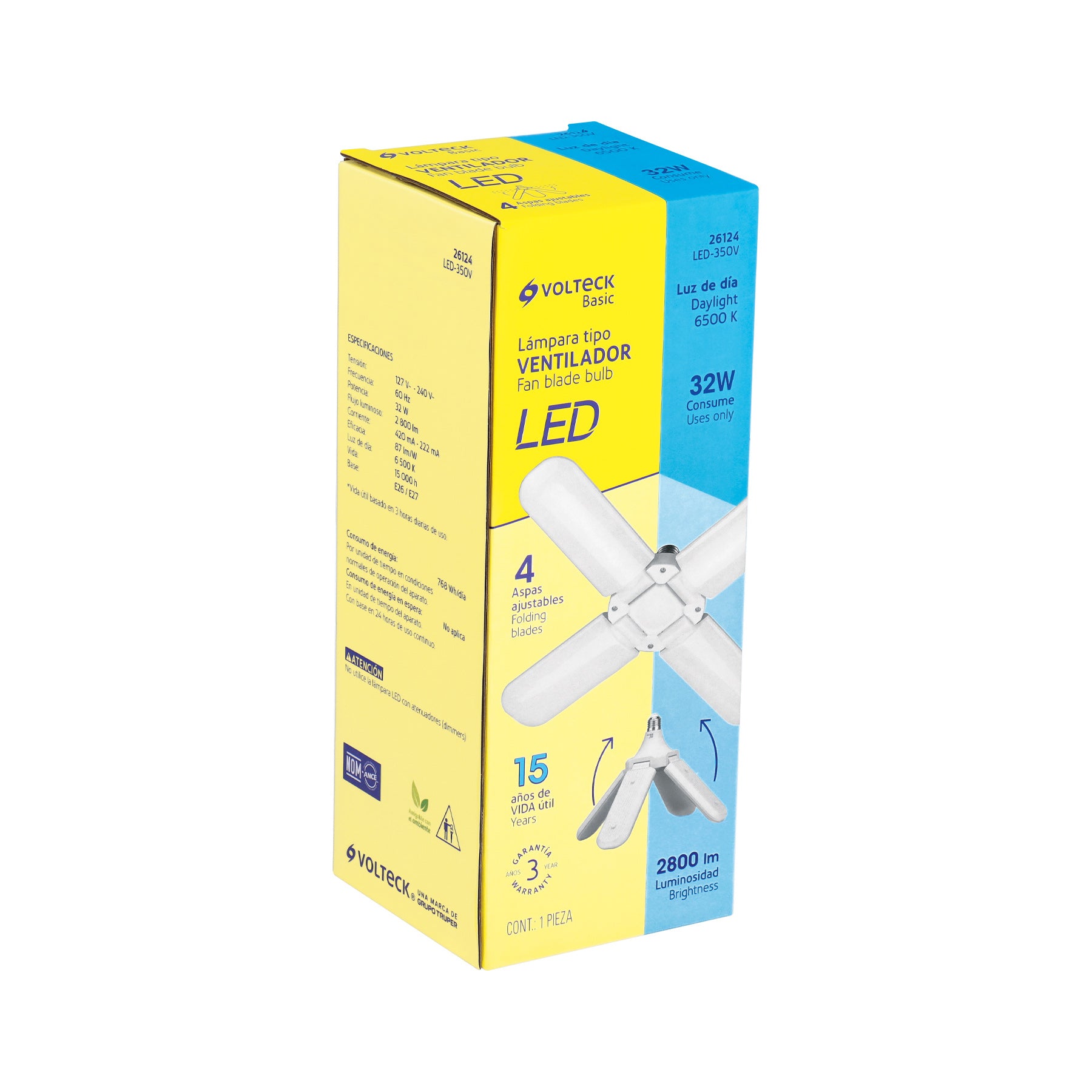 Lámpara LED tipo ventilador 32W, 4 aspas, 6500K, BASIC