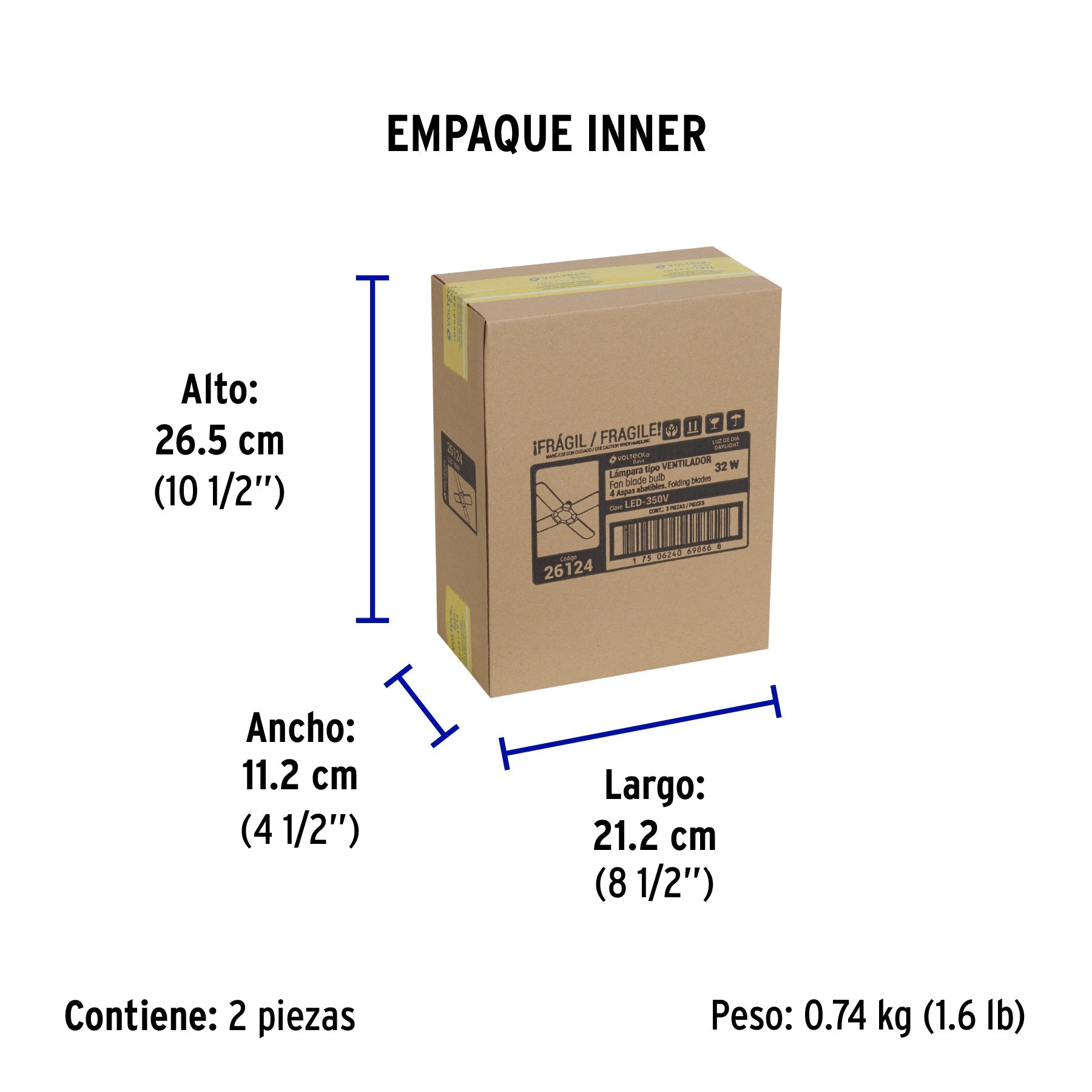 Lámpara LED tipo ventilador 32W, 4 aspas, 6500K, BASIC - Empaque