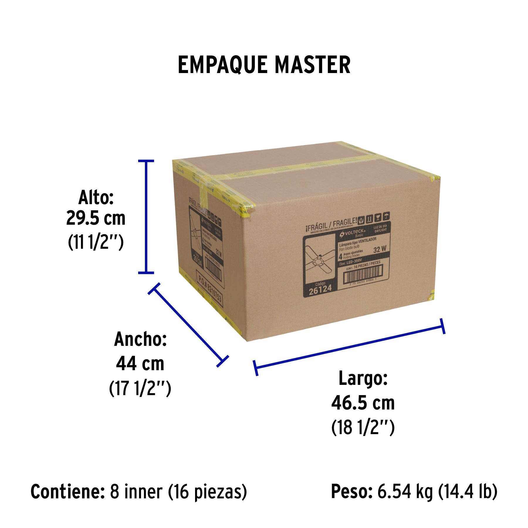 Lámpara LED tipo ventilador 32W, 4 aspas, 6500K, BASIC - Empaque