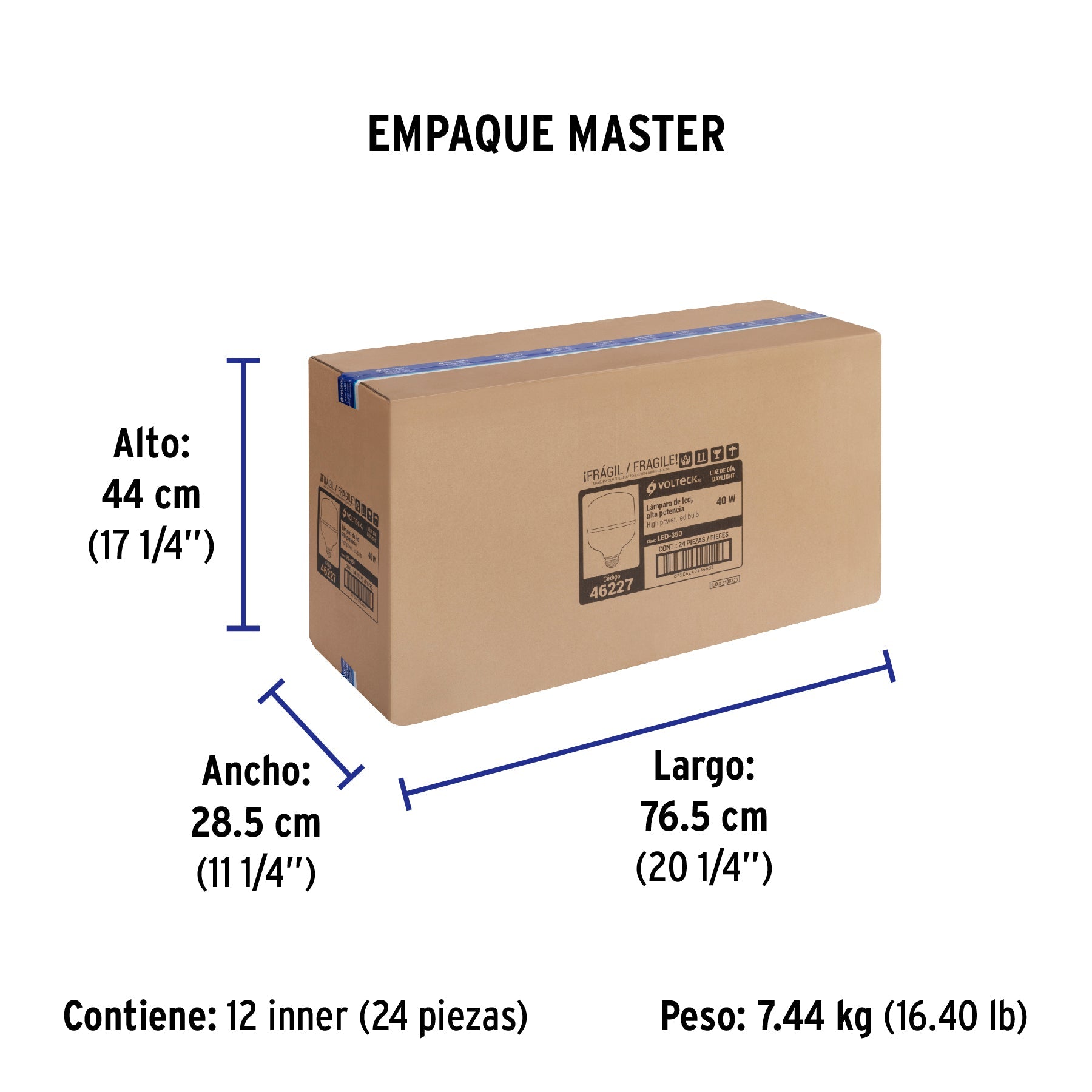 Foco LED alta potencia 40W (350W) 6500K blanca fría, E26 - Empaque