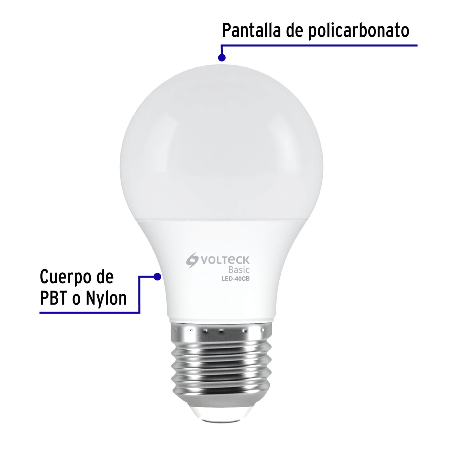 Foco LED 6W (40W) A19, 3000K blanca cálida, 570 lm, BASIC