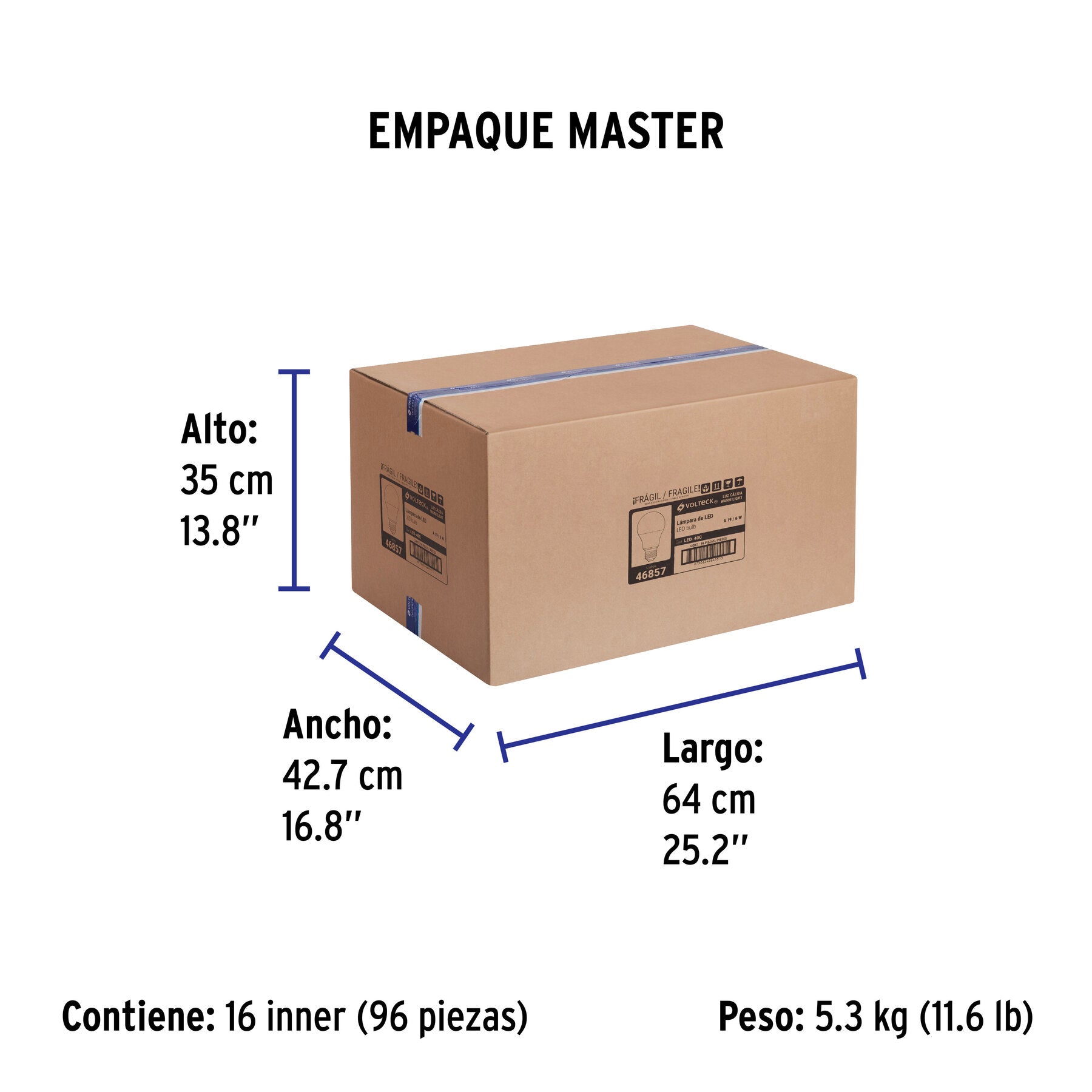 Foco LED 6W (40W) A19, 3000K blanca cálida, 440 lm, blíster - Empaque