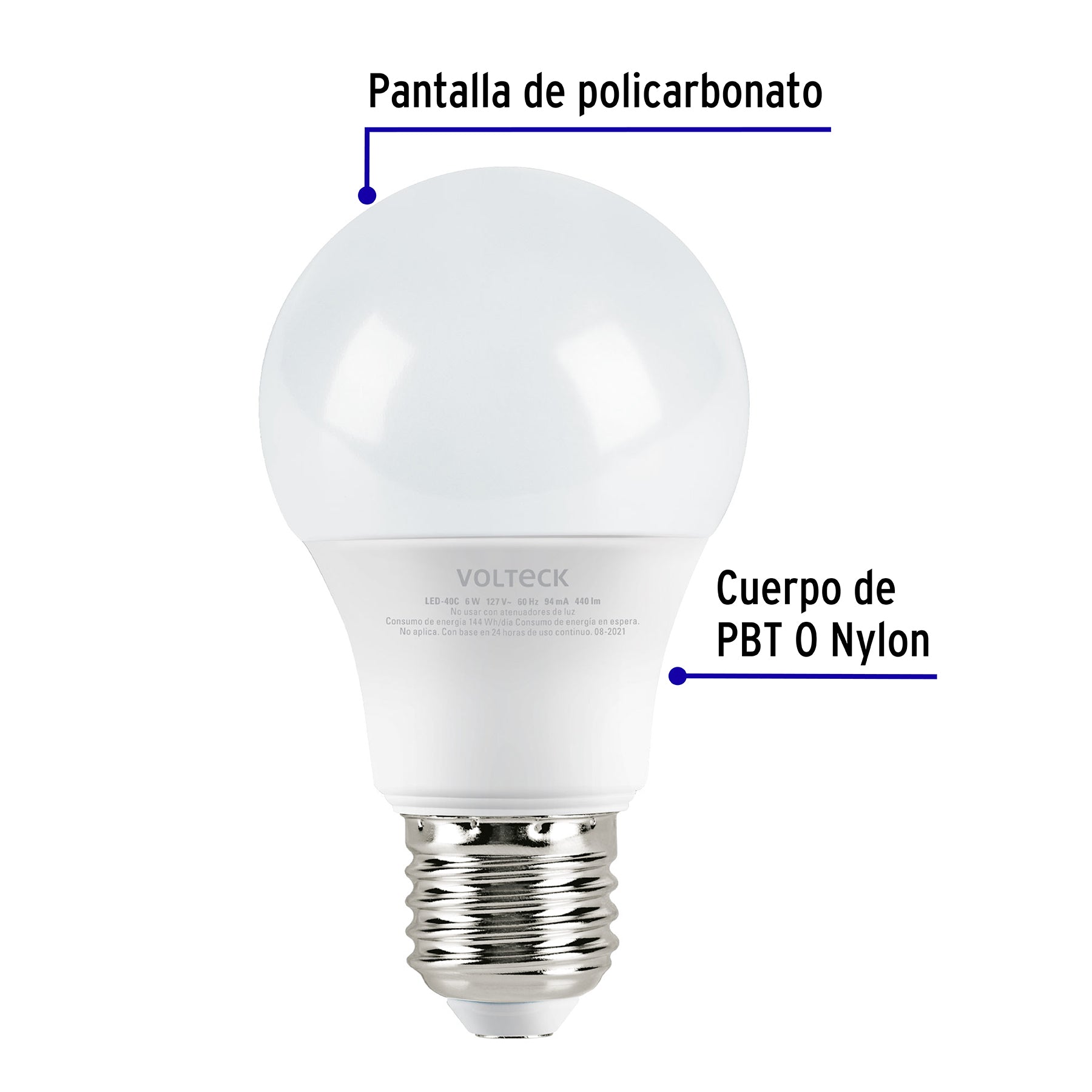 Foco LED 6W (40W) A19, 3000K blanca cálida, 440 lm, blíster