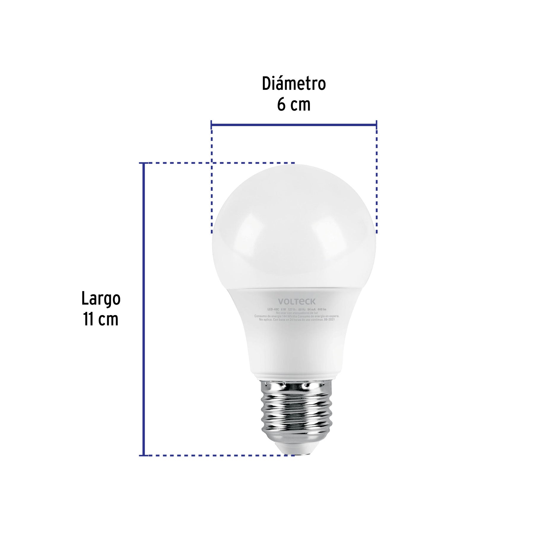 Foco LED 6W (40W) A19, 3000K blanca cálida, 440 lm, blíster