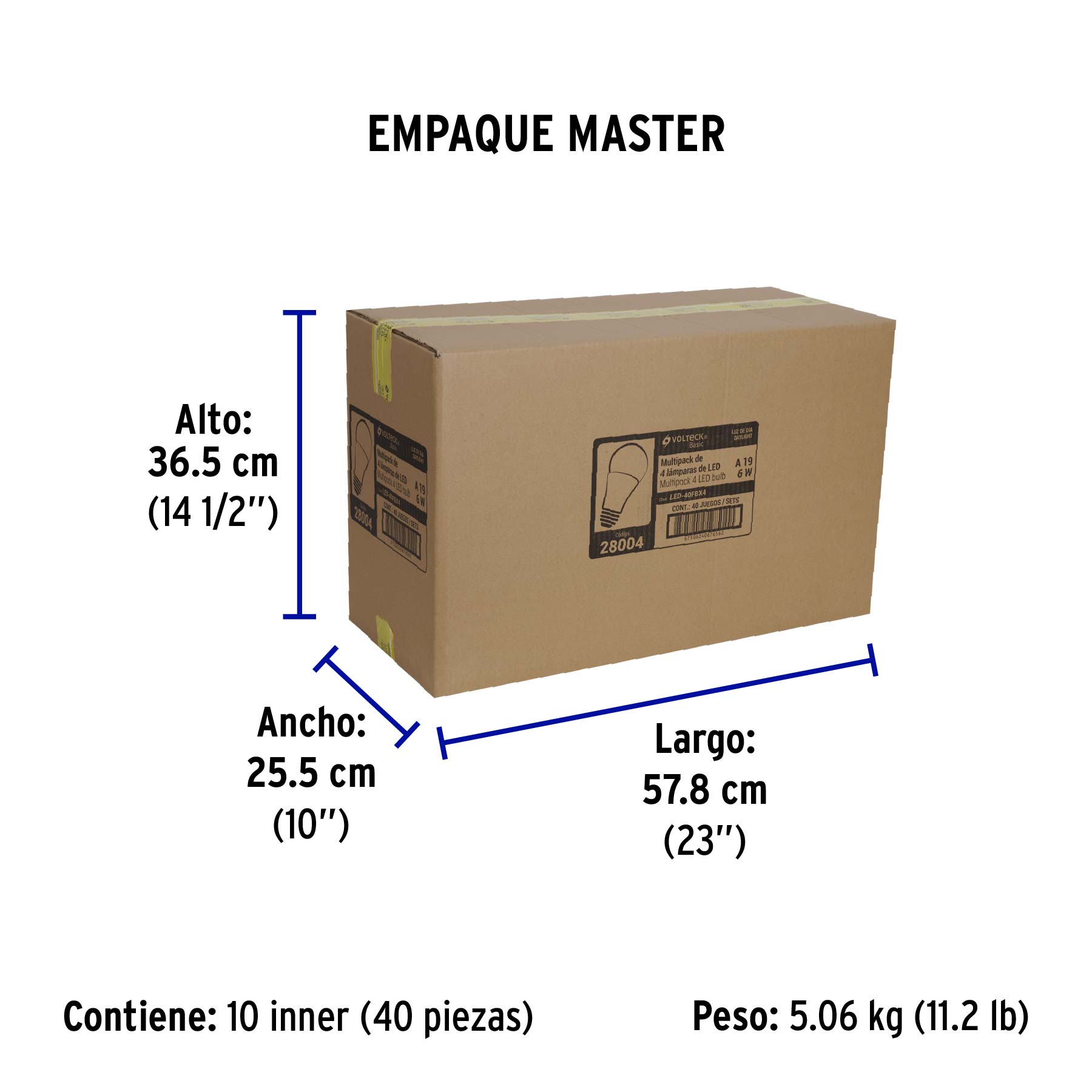 Pack 4 focos LED 6W (40W) A19, 6500K fría, 570 lm, BASIC - Empaque