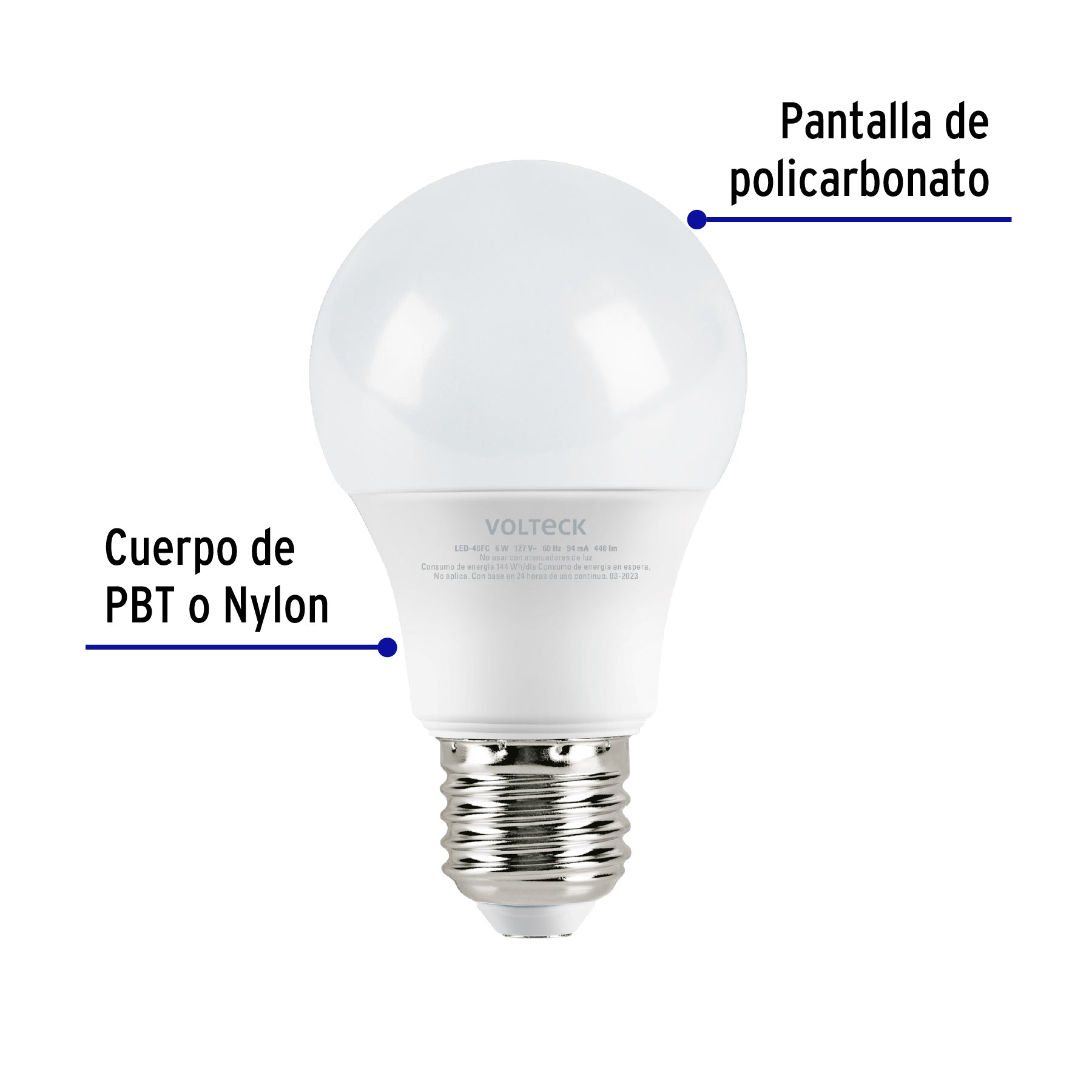 Foco LED 6W (40W) A19, 6500K blanca fría, 440 lm, caja