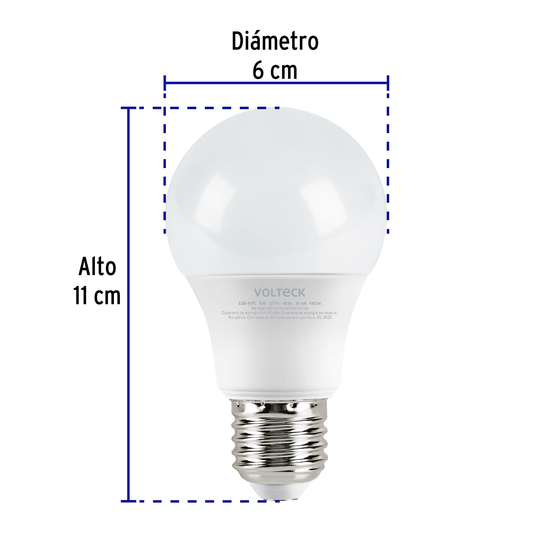 Foco LED 6W (40W) A19, 6500K blanca fría, 440 lm, caja