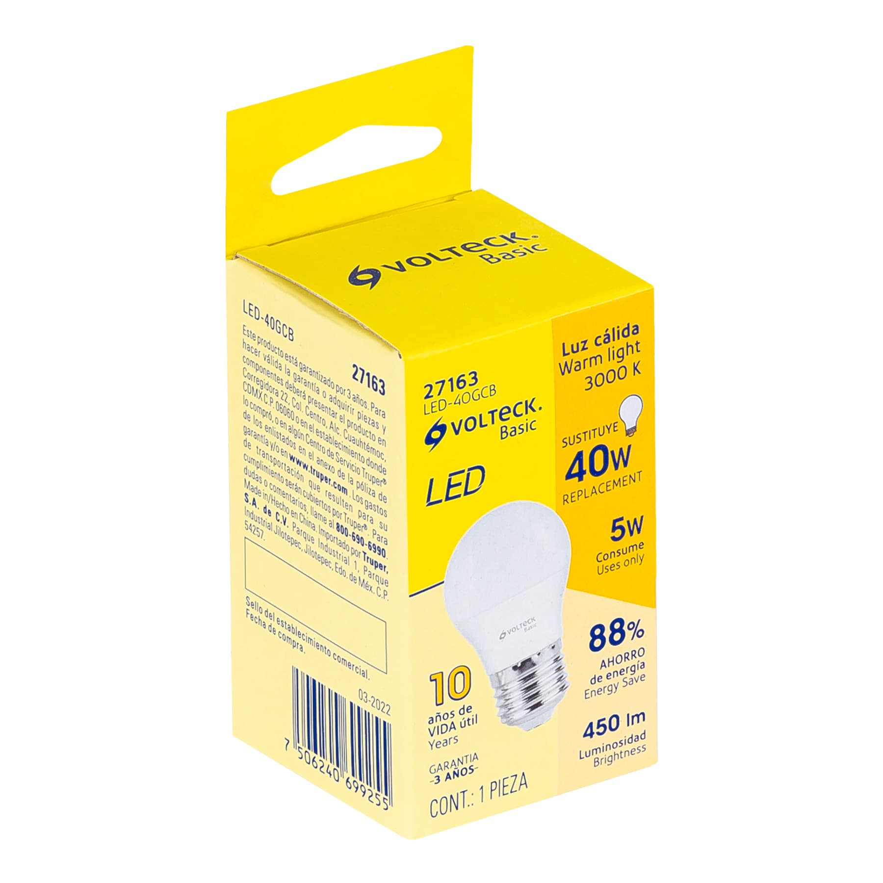 Foco LED 5W (40W) G45, 3000K blanca cálida, 450 lm, BASIC