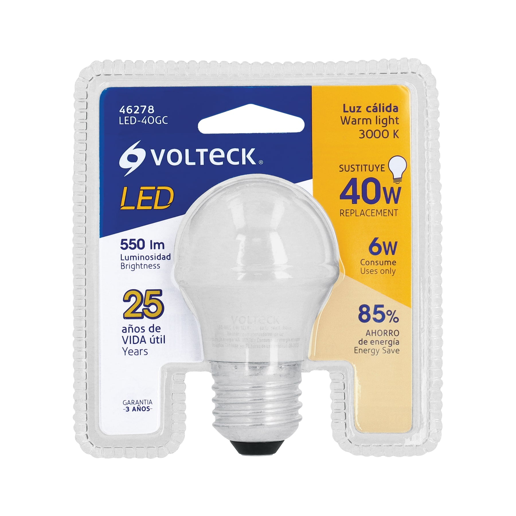 Foco LED 6W (40W) G45, 3000K blanca cálida, 550 lm, blíster