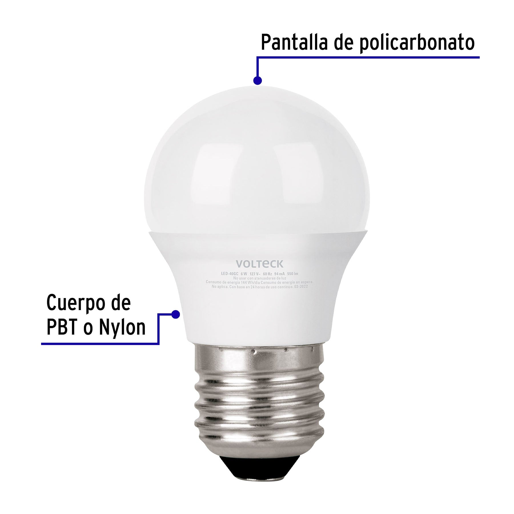 Foco LED 6W (40W) G45, 3000K blanca cálida, 550 lm, blíster
