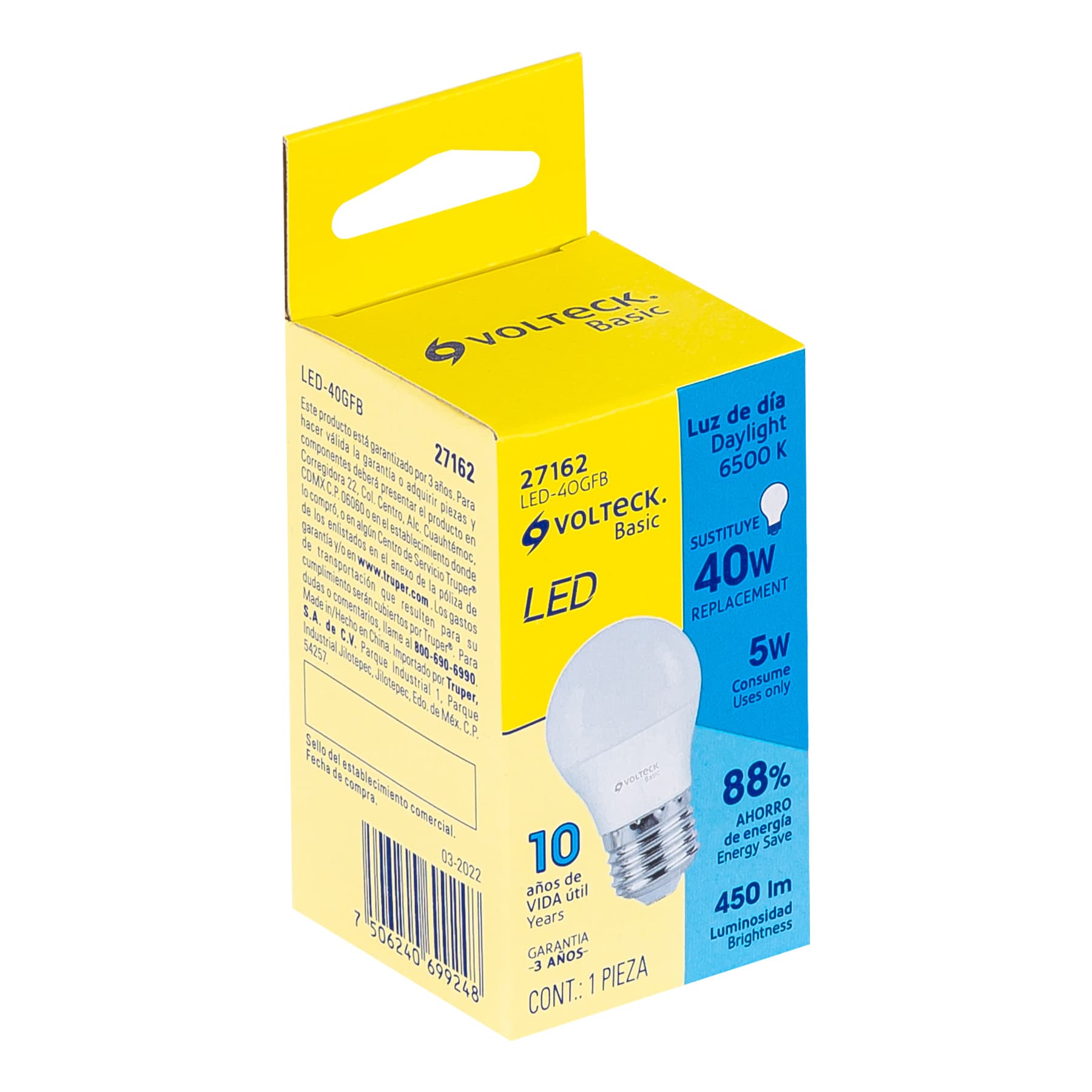 Foco LED 5W (40W) G45, 6500K blanca fría, 450 lm, BASIC