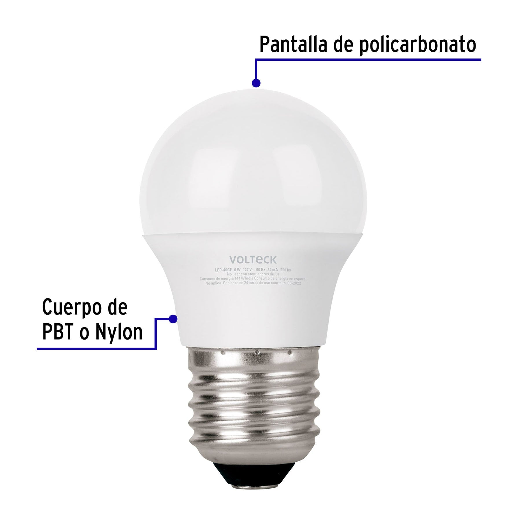 Foco LED 6W (40W) G45, 6500K blanca fría, 550 lm, blíster