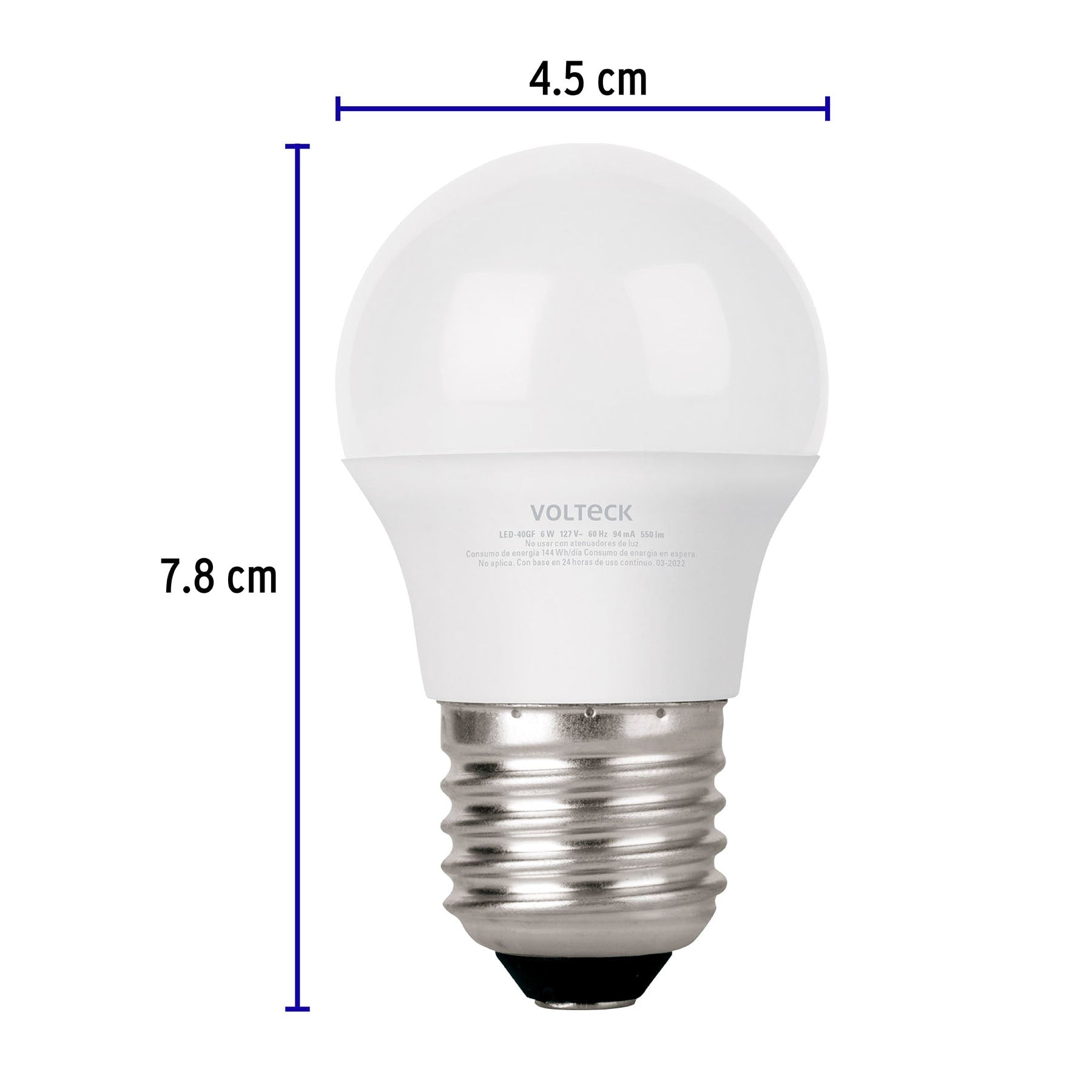 Foco LED 6W (40W) G45, 6500K blanca fría, 550 lm, blíster