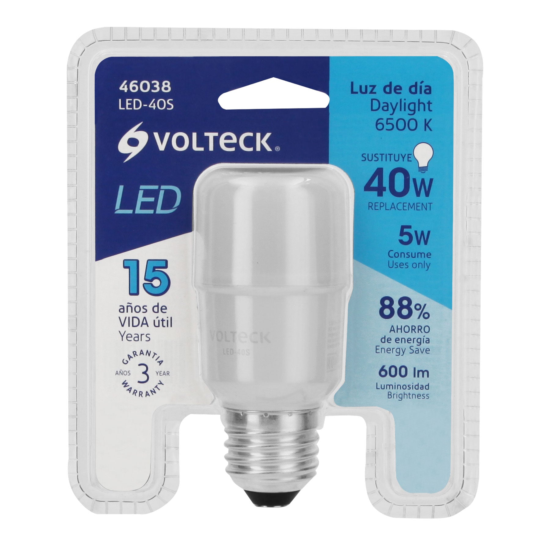 Foco LED 5 W, tipo barra, 6500K blanca fría, E26, VOLTECK