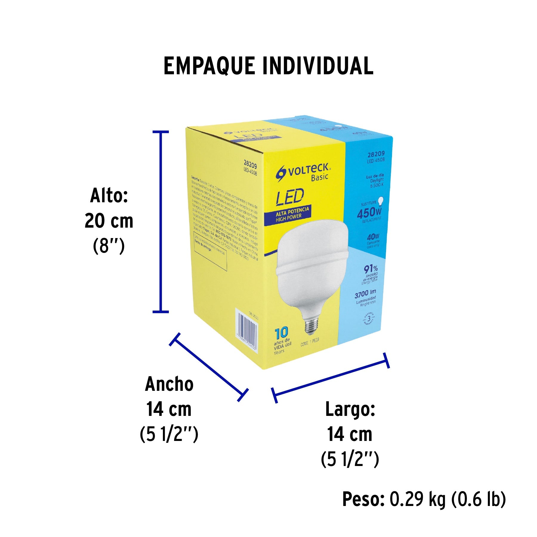Foco LED alta potencia 40W (450W) 6500K blanca fría, BASIC - Empaque