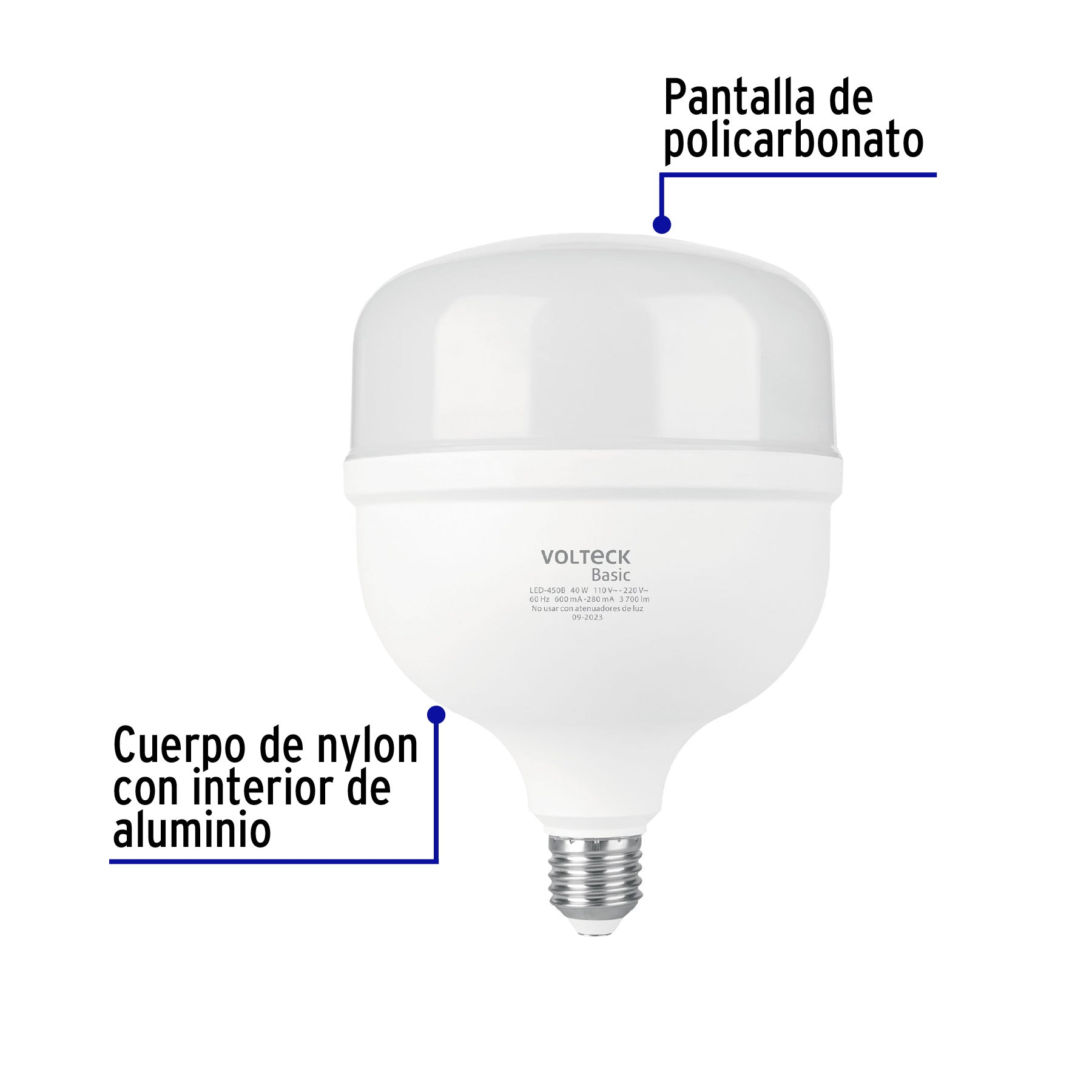 Foco LED alta potencia 40W (450W) 6500K blanca fría, BASIC
