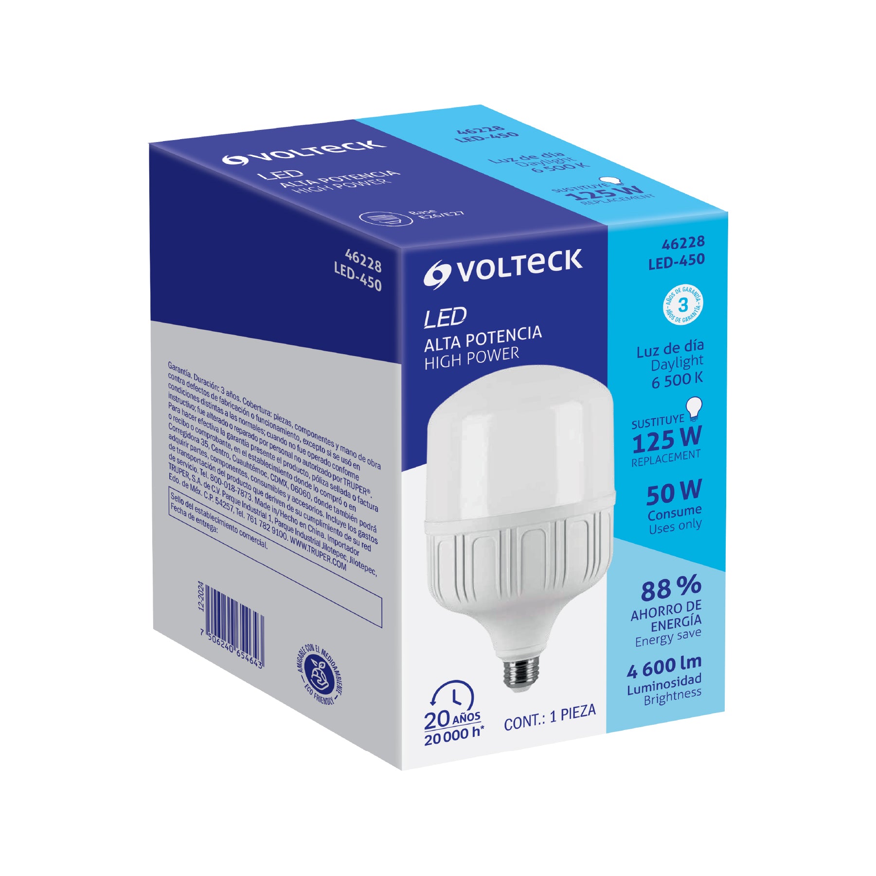 Foco LED alta potencia 50W (450W) 6500K blanca fría, E26