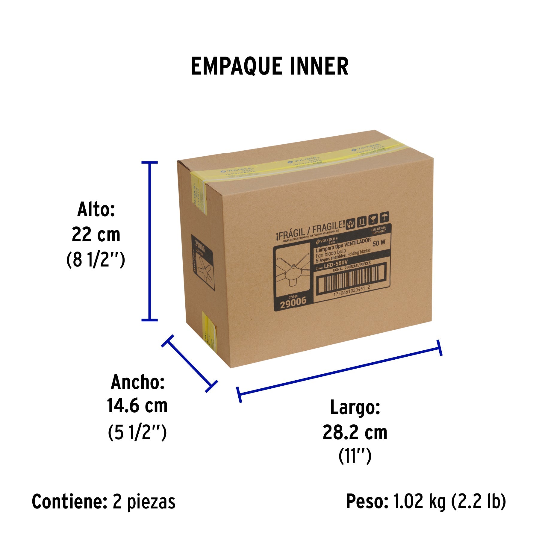 Lámpara LED tipo ventilador 50W, 5 aspas, 6500K, BASIC - Empaque